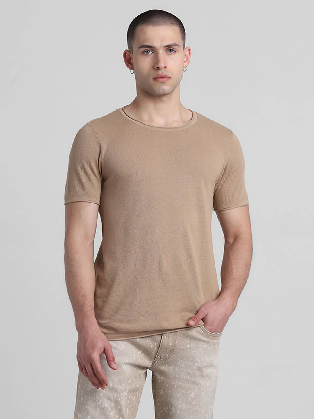 Brown Cotton Knitted T-shirt - Image 2