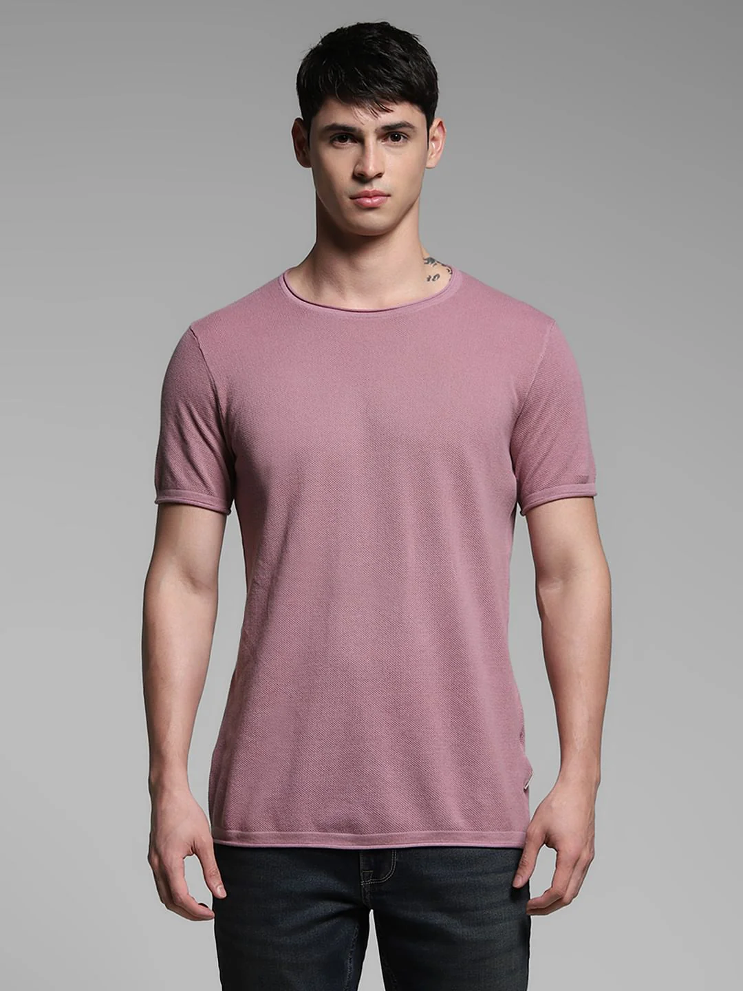Purple Crew Neck Knitted T-shirt - Image 2