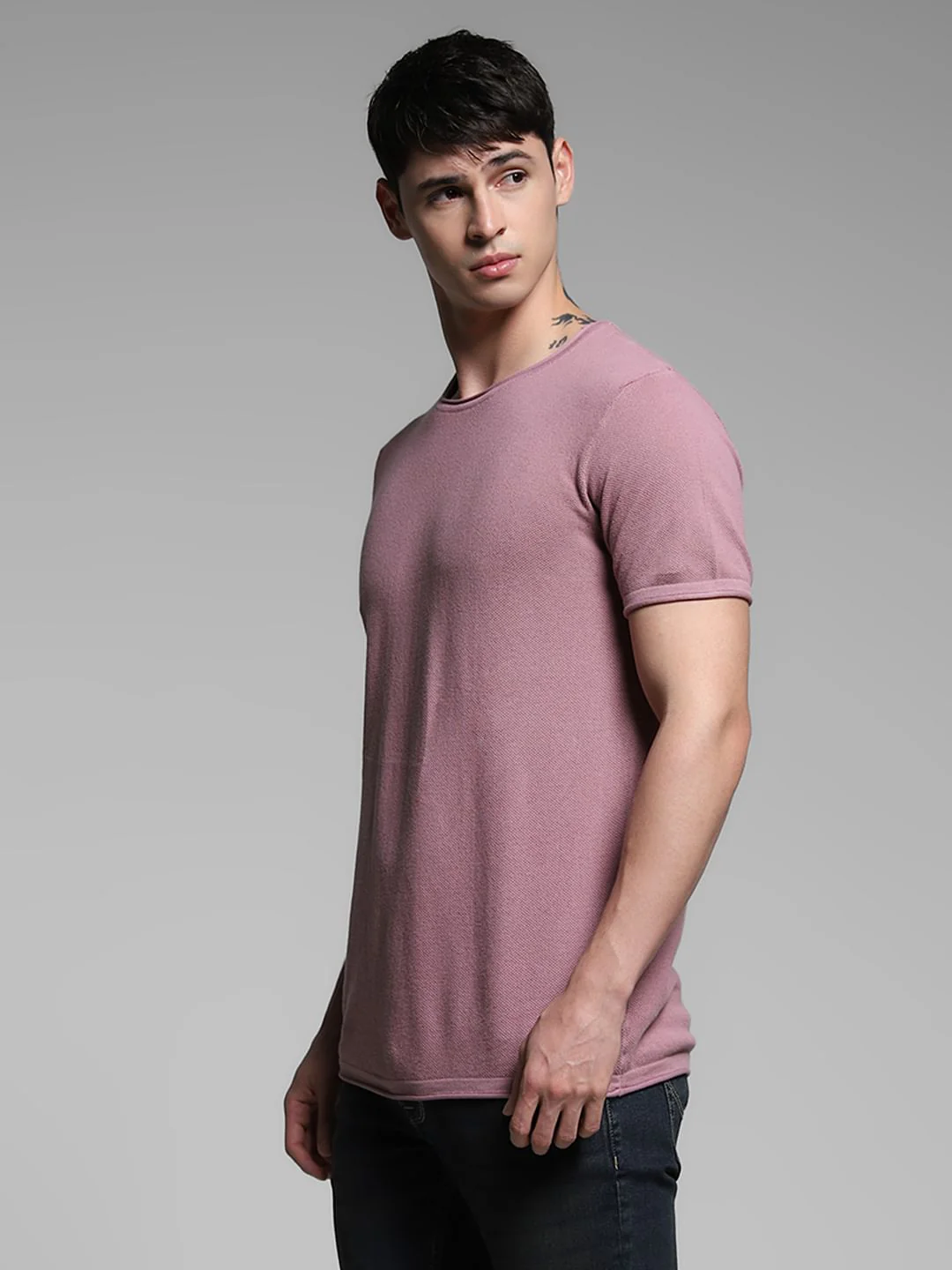 Purple Crew Neck Knitted T-shirt - Image 3