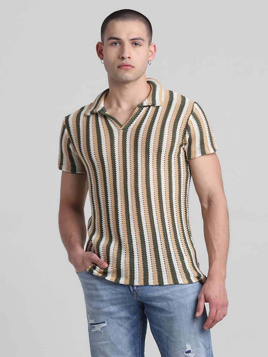 Green Striped Knitted Polo - Image 2