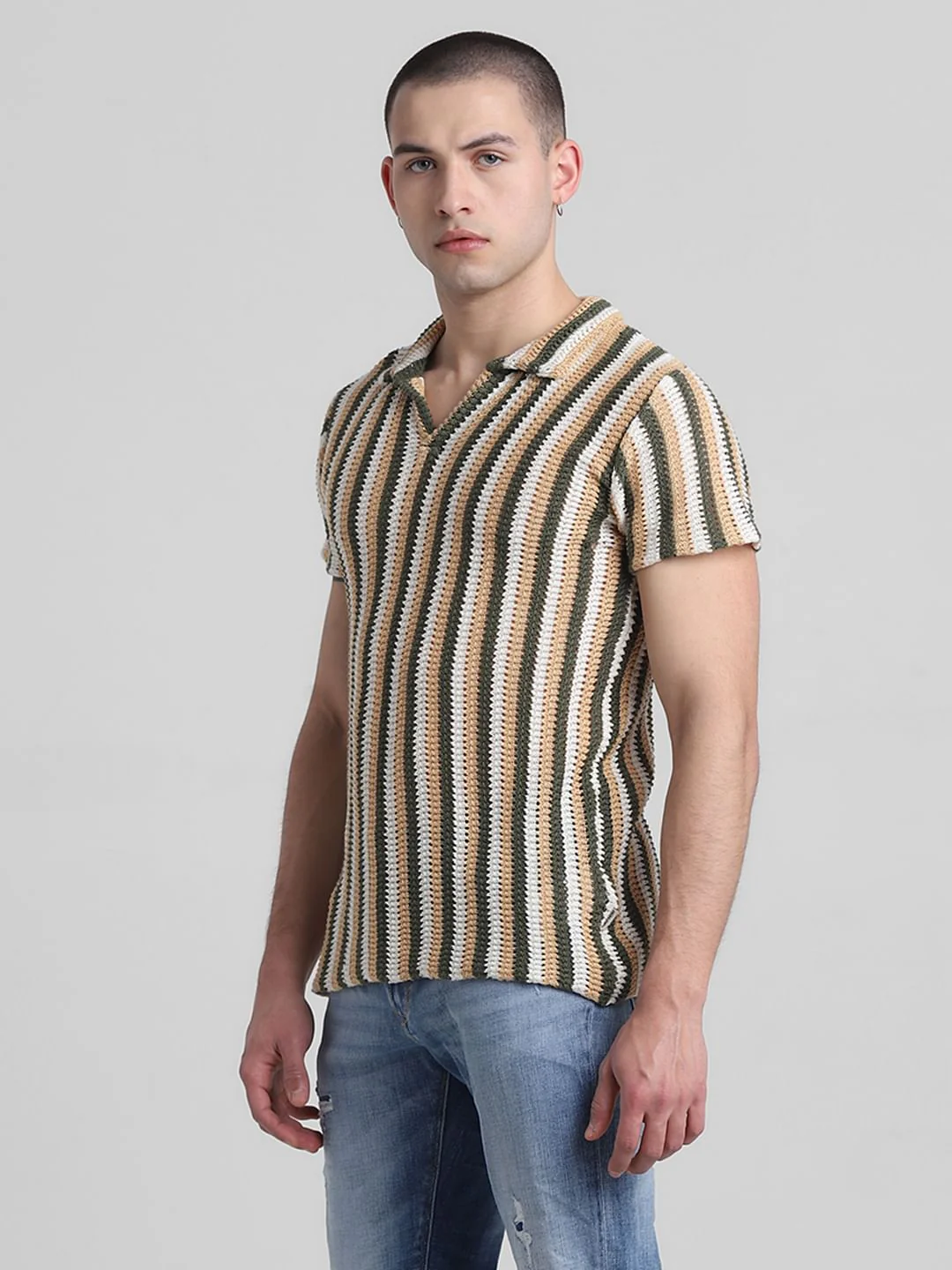 Green Striped Knitted Polo - Image 3