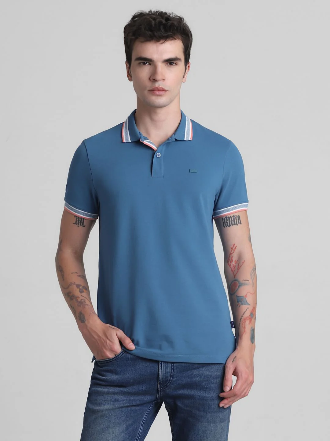 Blue Contrast Tipping Polo T-Shirt - Image 2