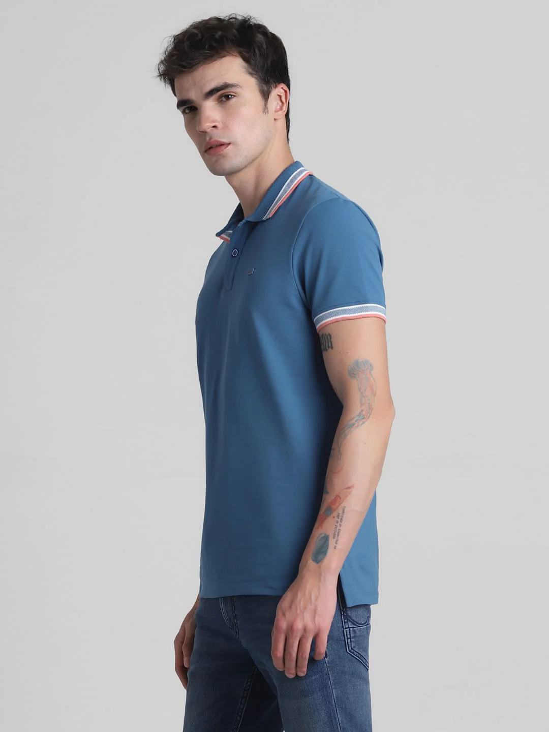 Blue Contrast Tipping Polo T-Shirt - Image 3