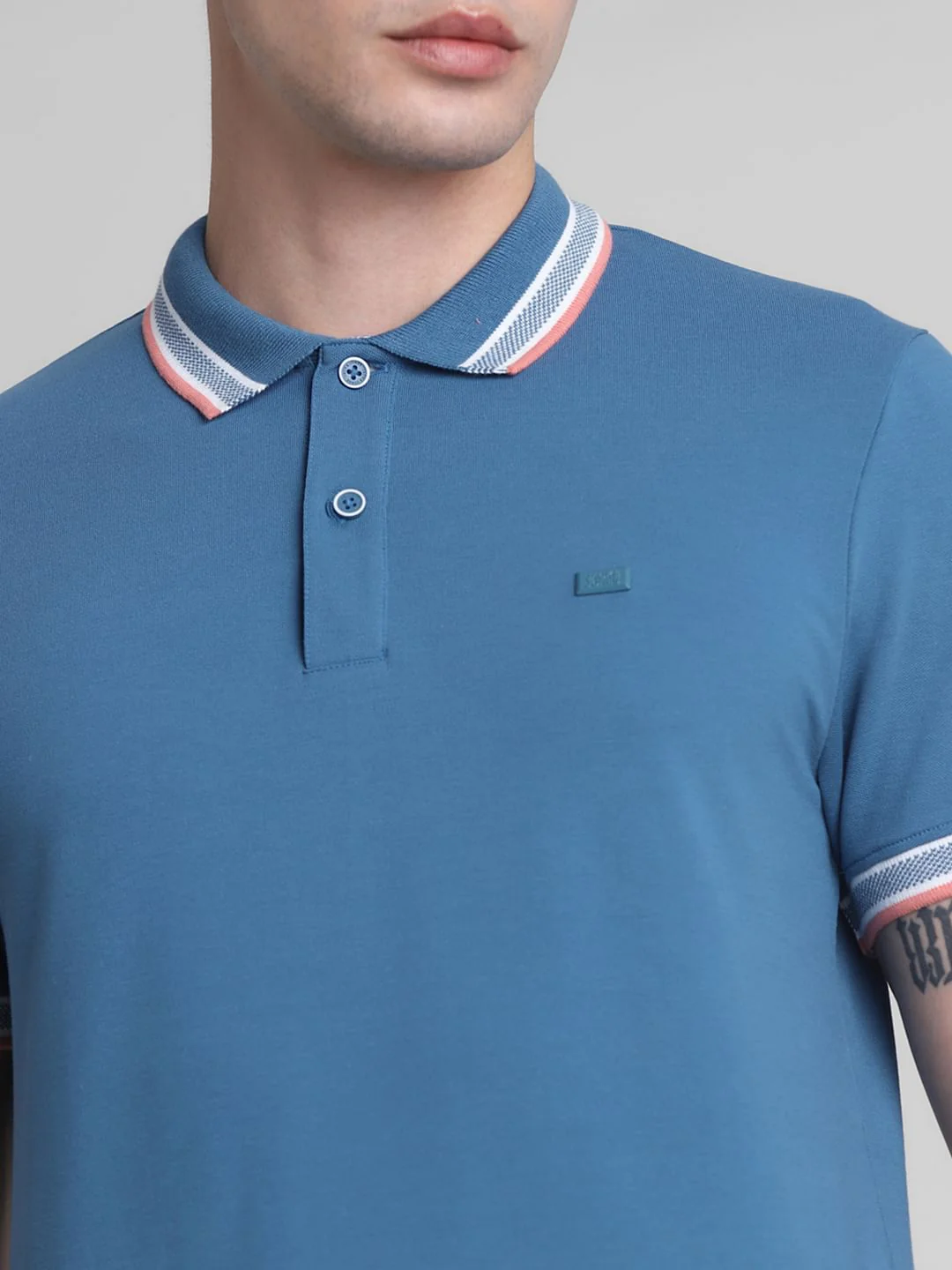 Blue Contrast Tipping Polo T-Shirt - Image 5