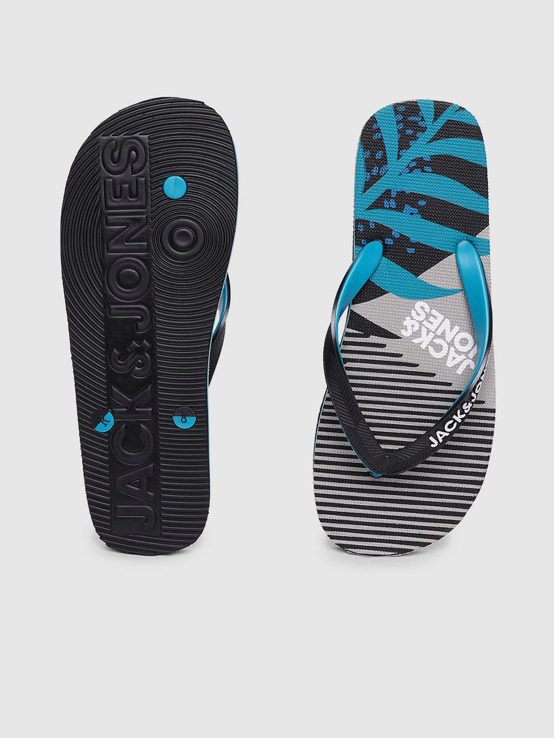 Grey & Blue Printed Flip Flops - Image 4