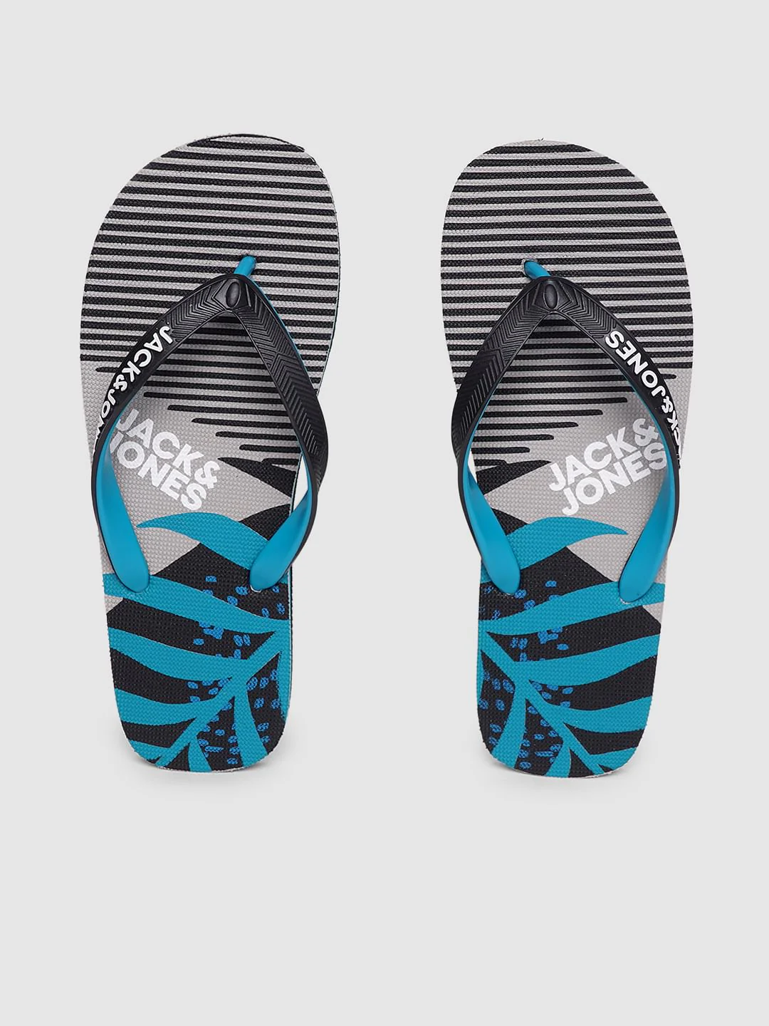 Grey & Blue Printed Flip Flops - Image 5