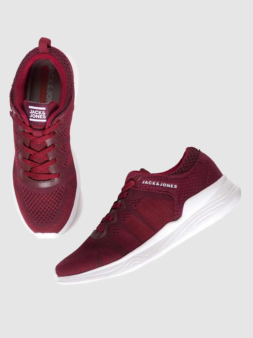 Red Self-Design Lace Up Sneakers - Image 2