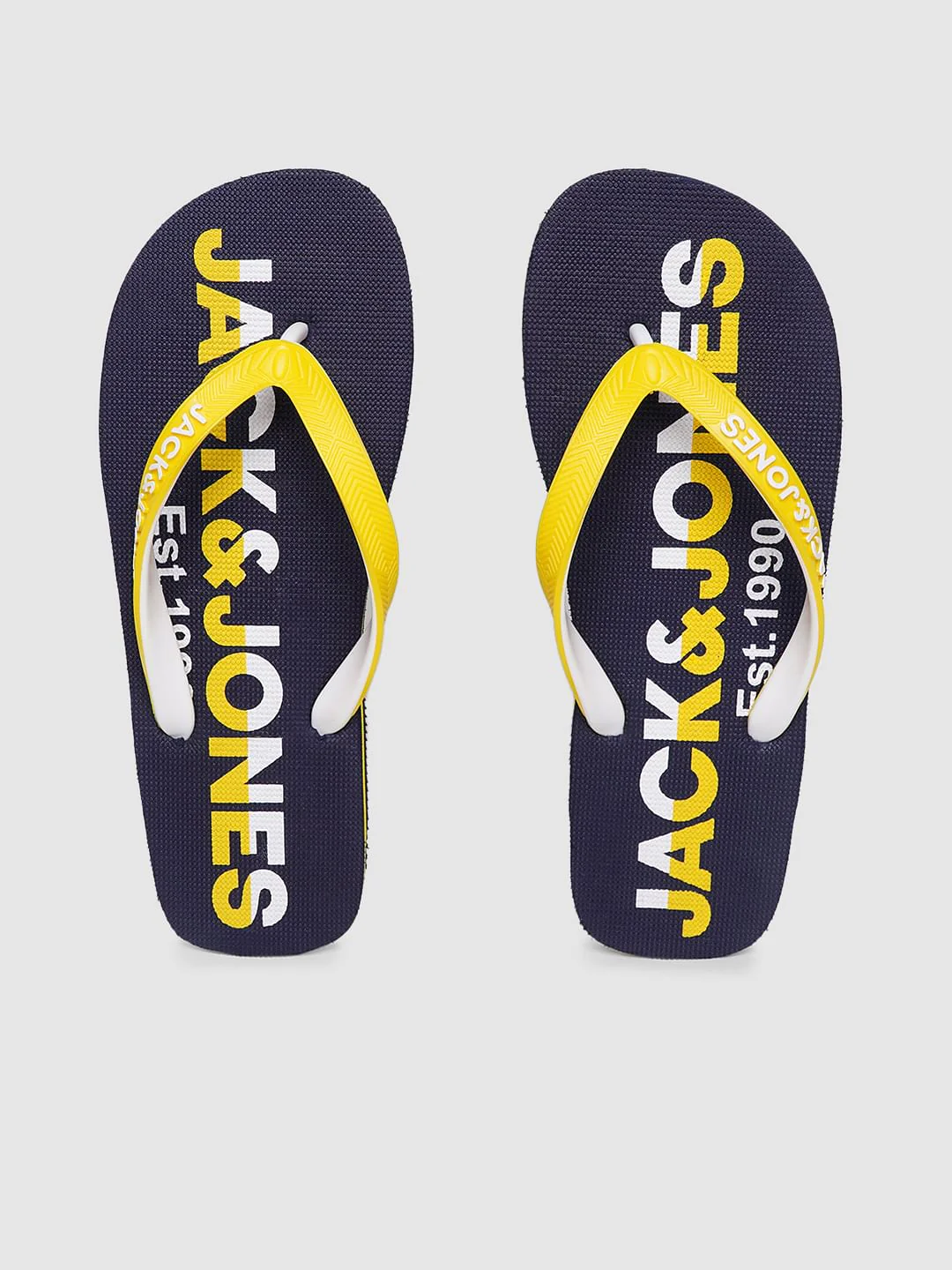 Blue & Yellow Logo Print Flip Flops - Image 4
