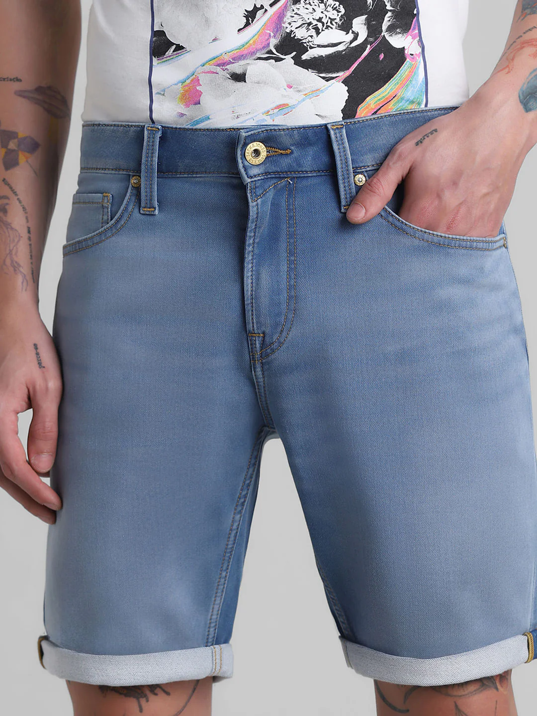 Light Blue Low Rise Denim Shorts - Image 4