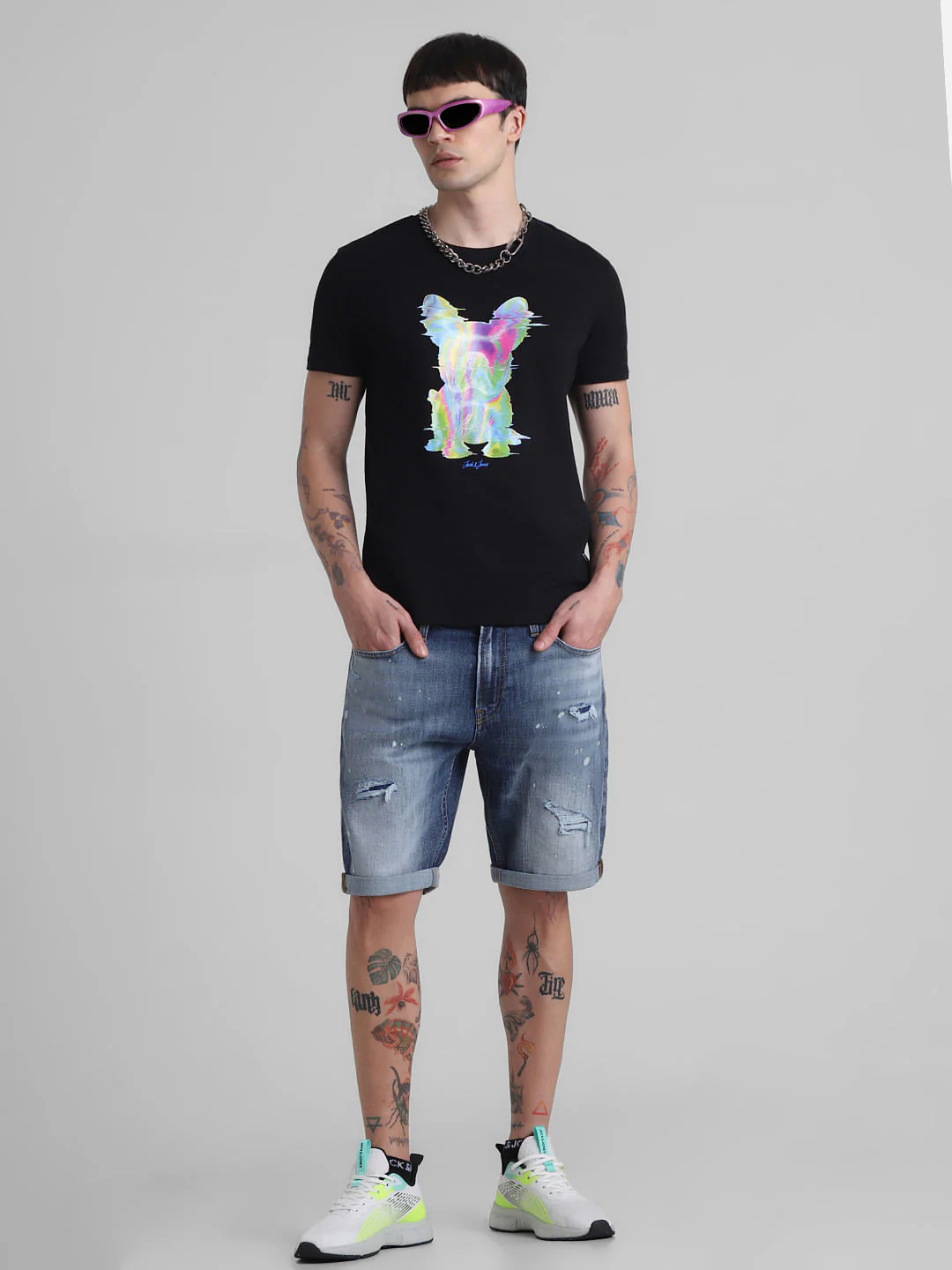Blue Low Rise Distressed Denim Shorts - Image 5