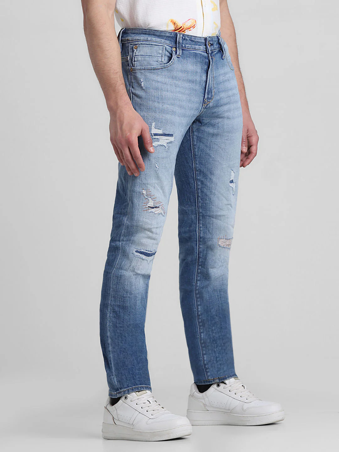 Light Blue Distressed Glenn Slim Fit Jeans - Image 2