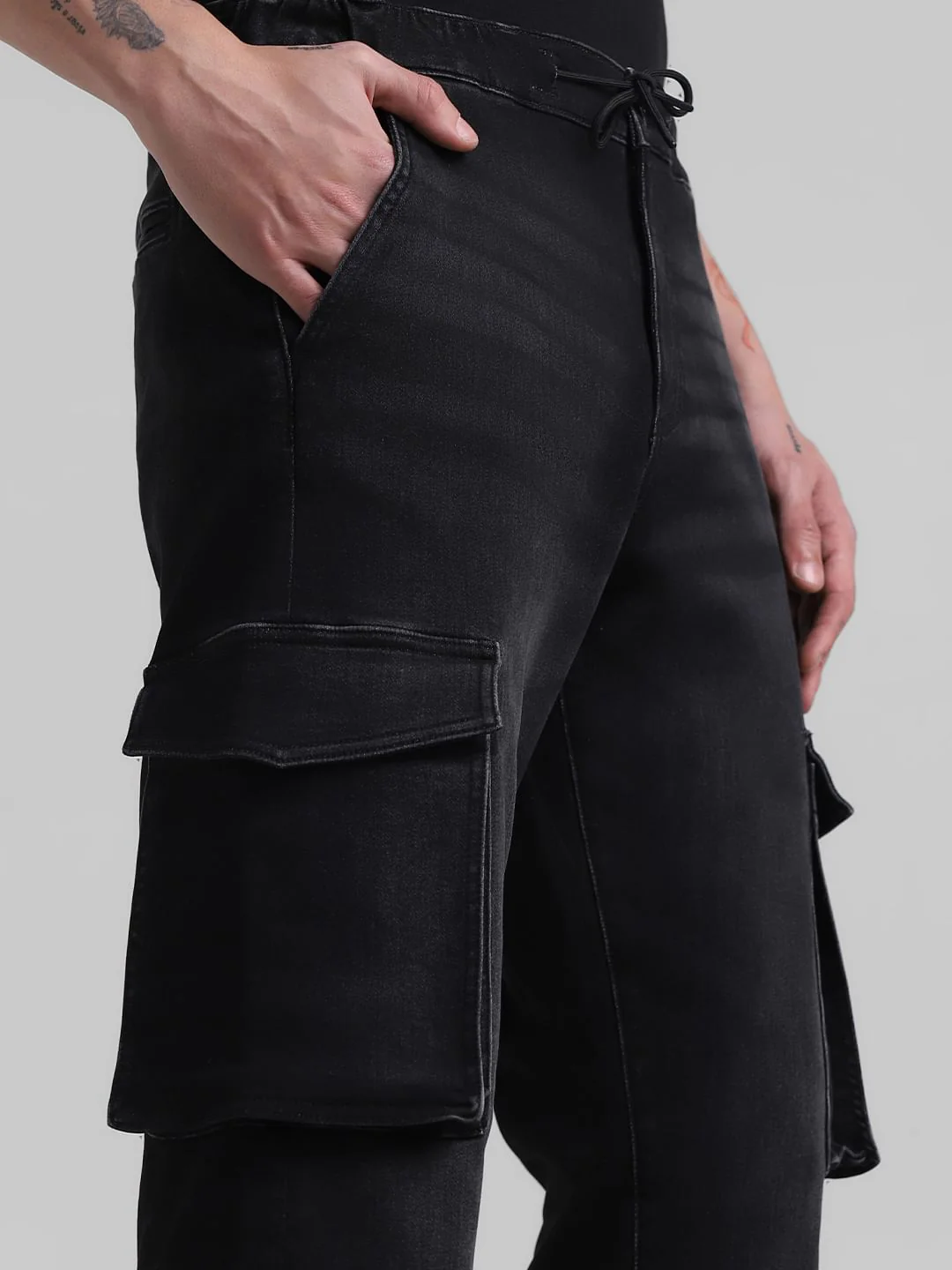 Black Low Rise Paul Denim Joggers - Image 4