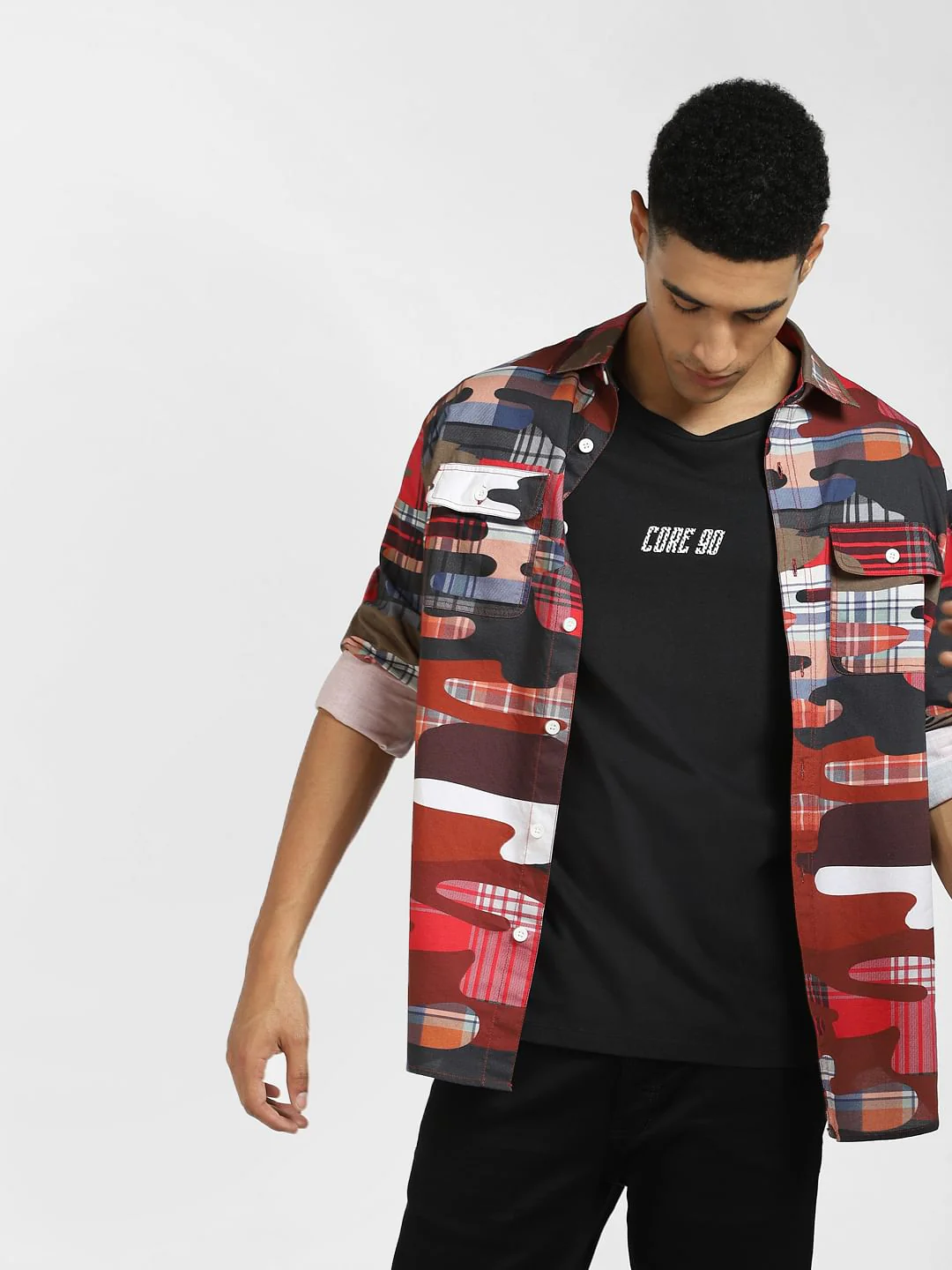 Red Abstract Print Full Sleeves Shirt