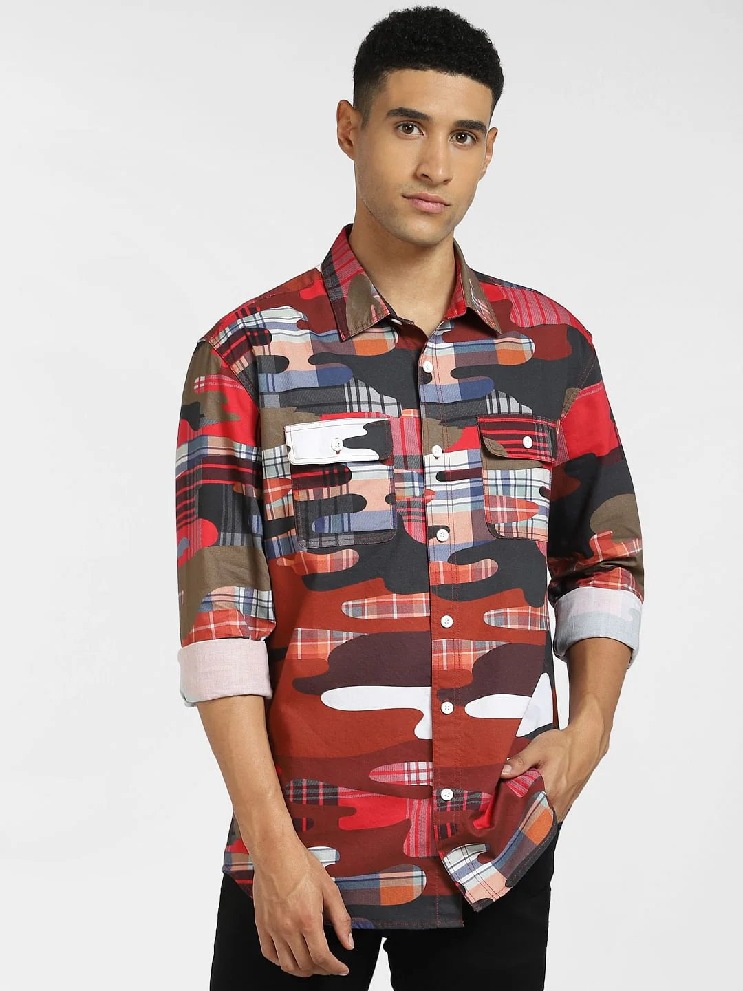 Red Abstract Print Full Sleeves Shirt - Image 2