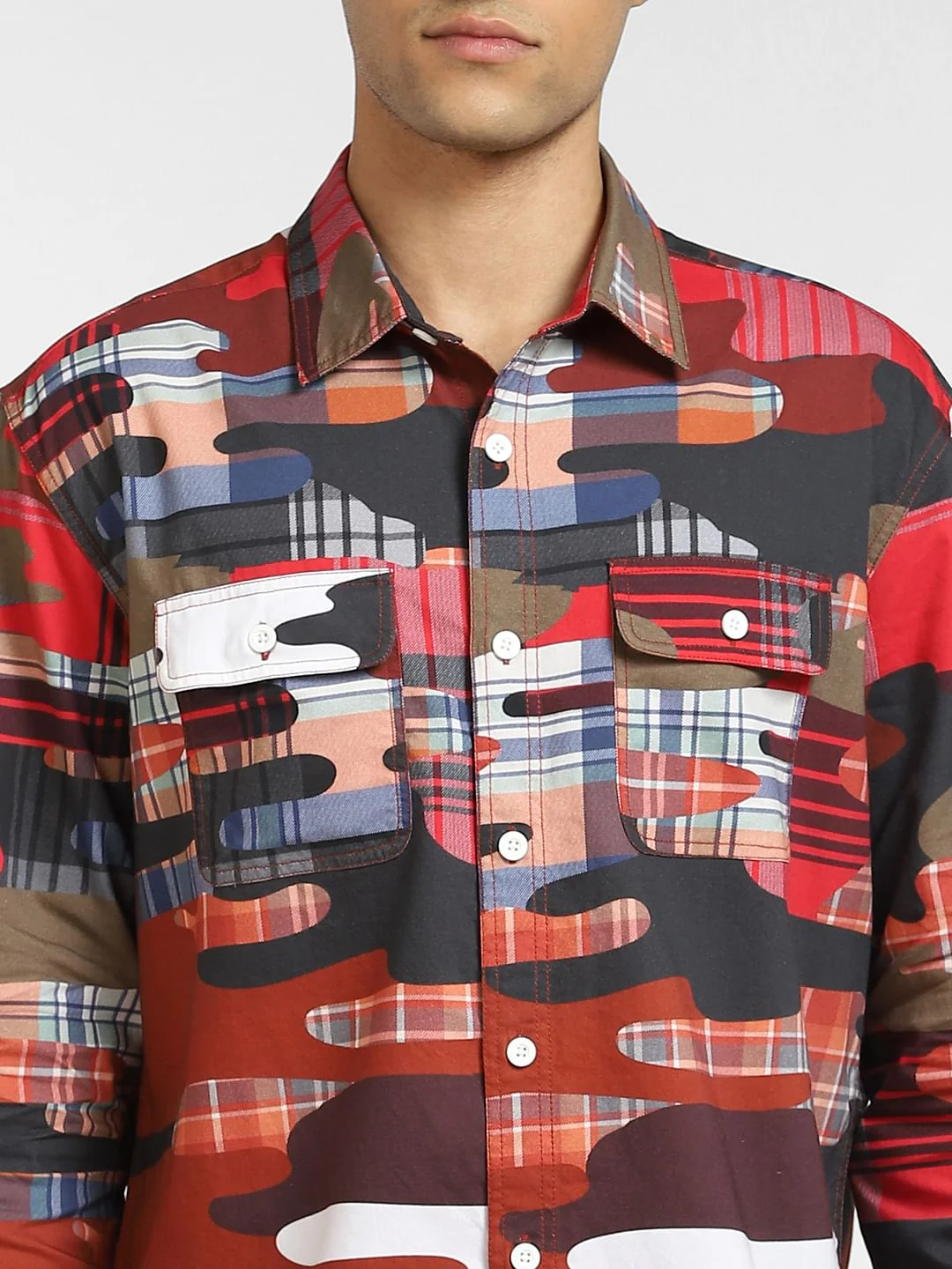 Red Abstract Print Full Sleeves Shirt - Image 5