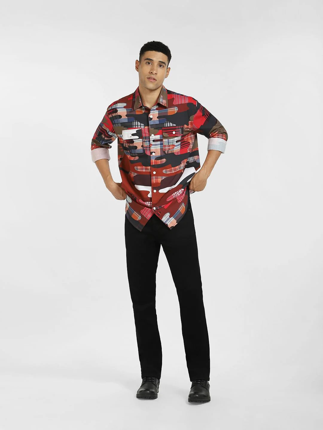 Red Abstract Print Full Sleeves Shirt - Image 6
