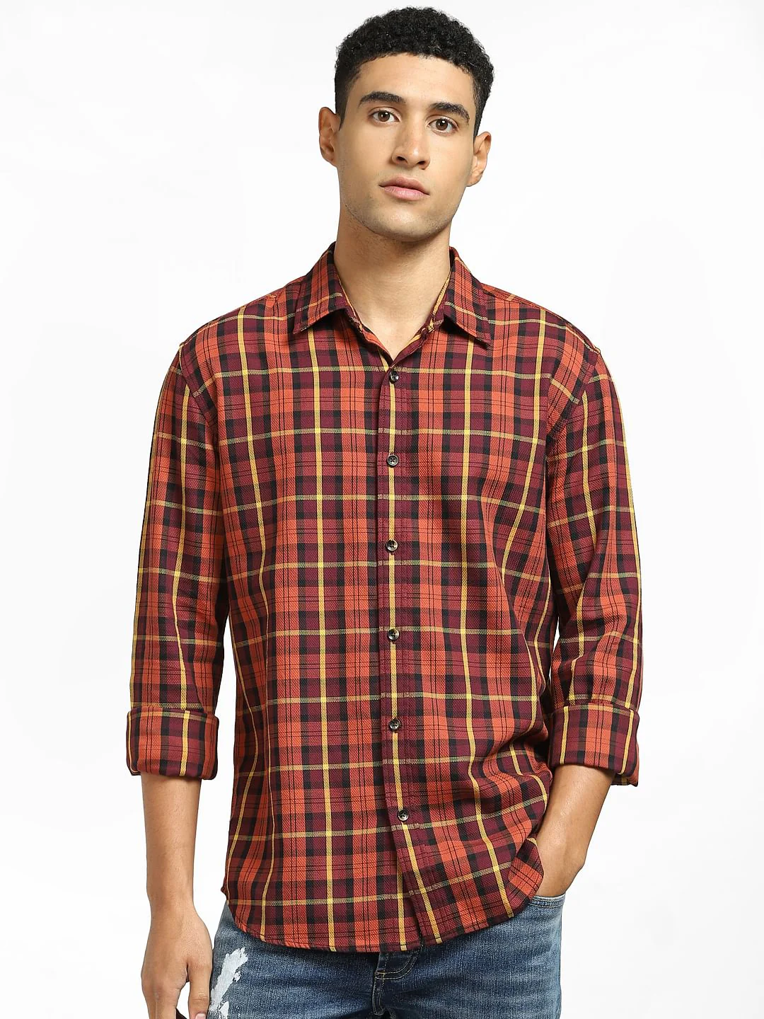 Orange Check Full Sleeves Shirt - Image 2
