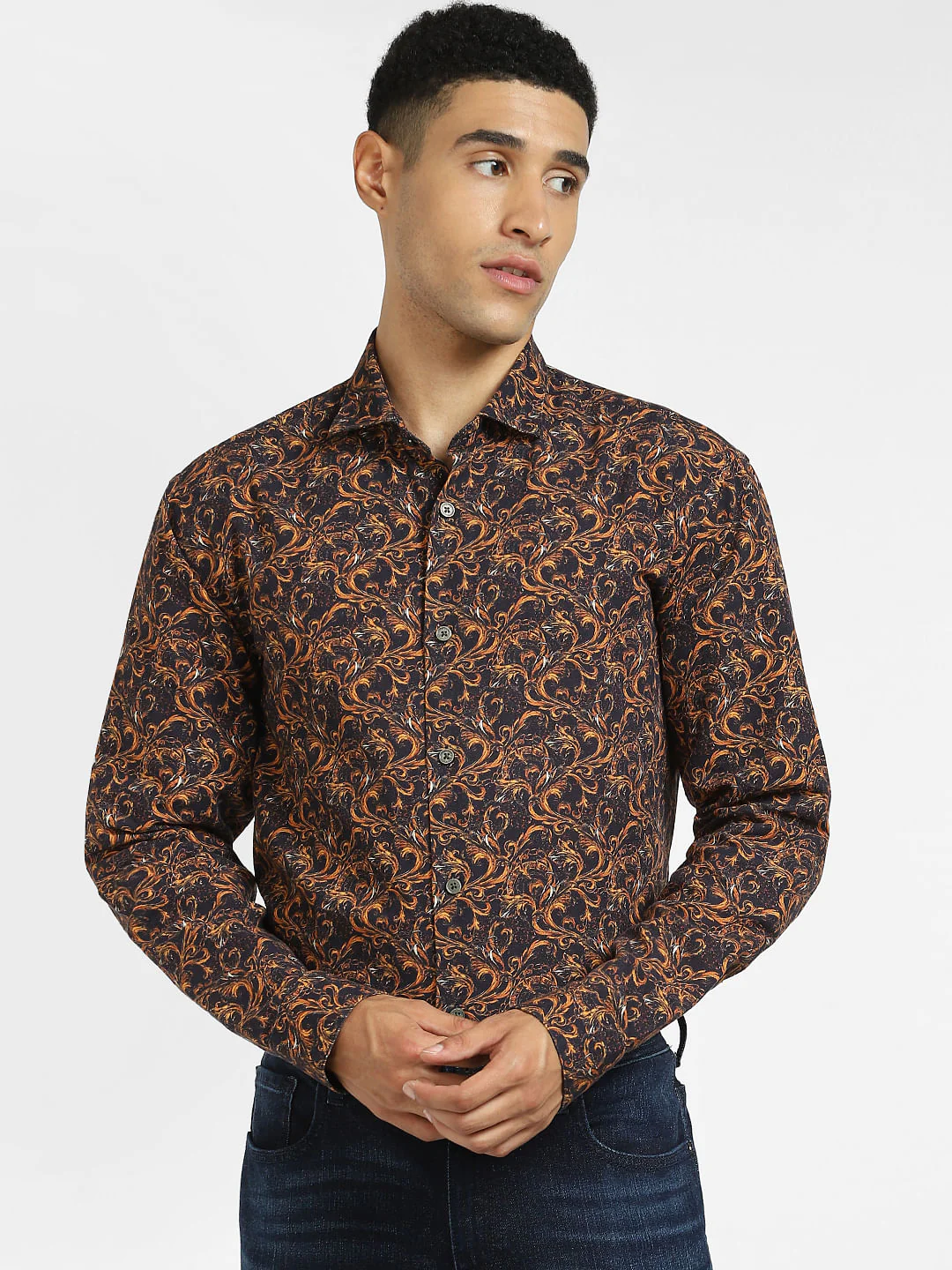 Brown Abstract Print Full Sleeves Shirt - Image 2
