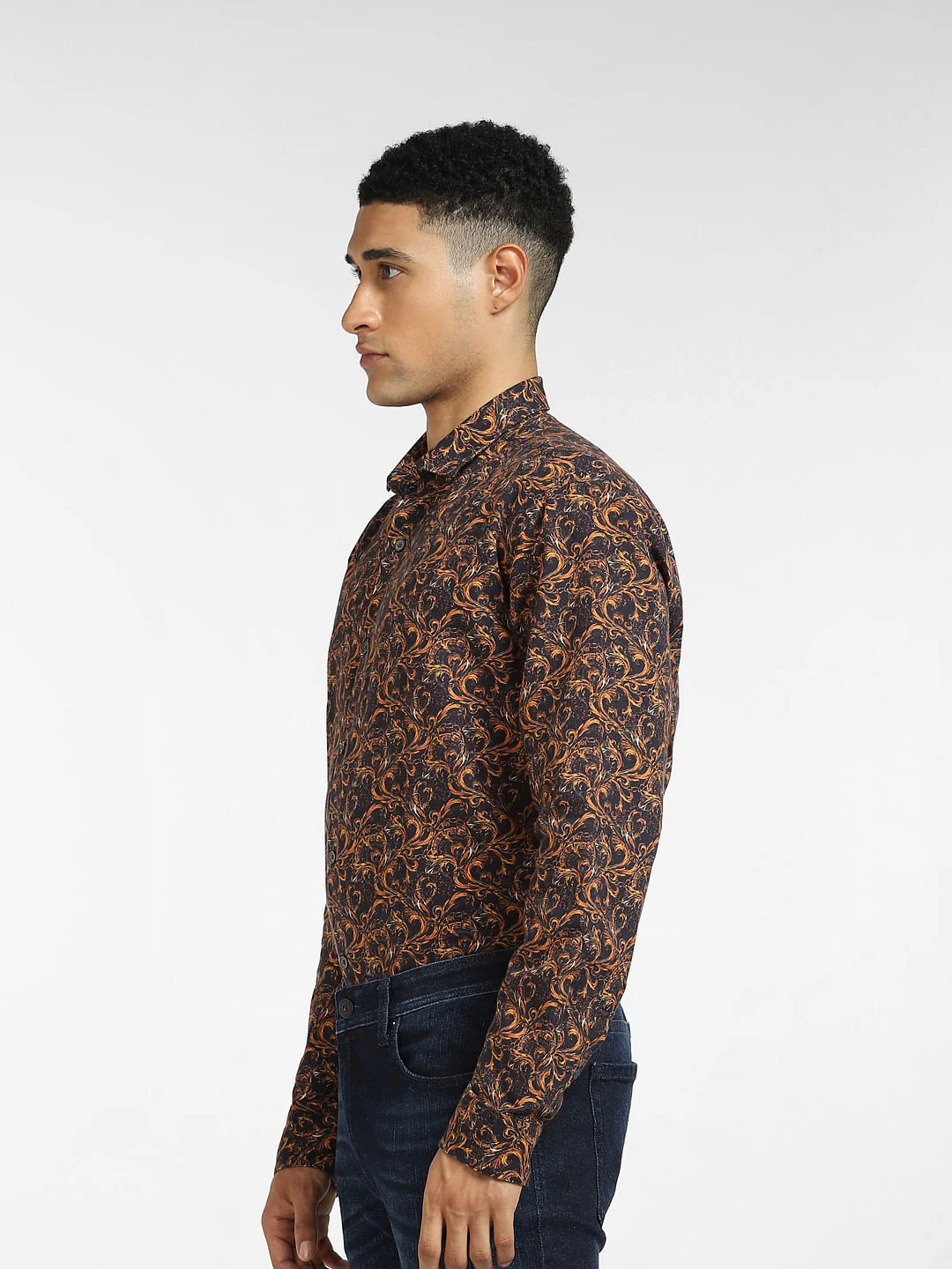Brown Abstract Print Full Sleeves Shirt - Image 3