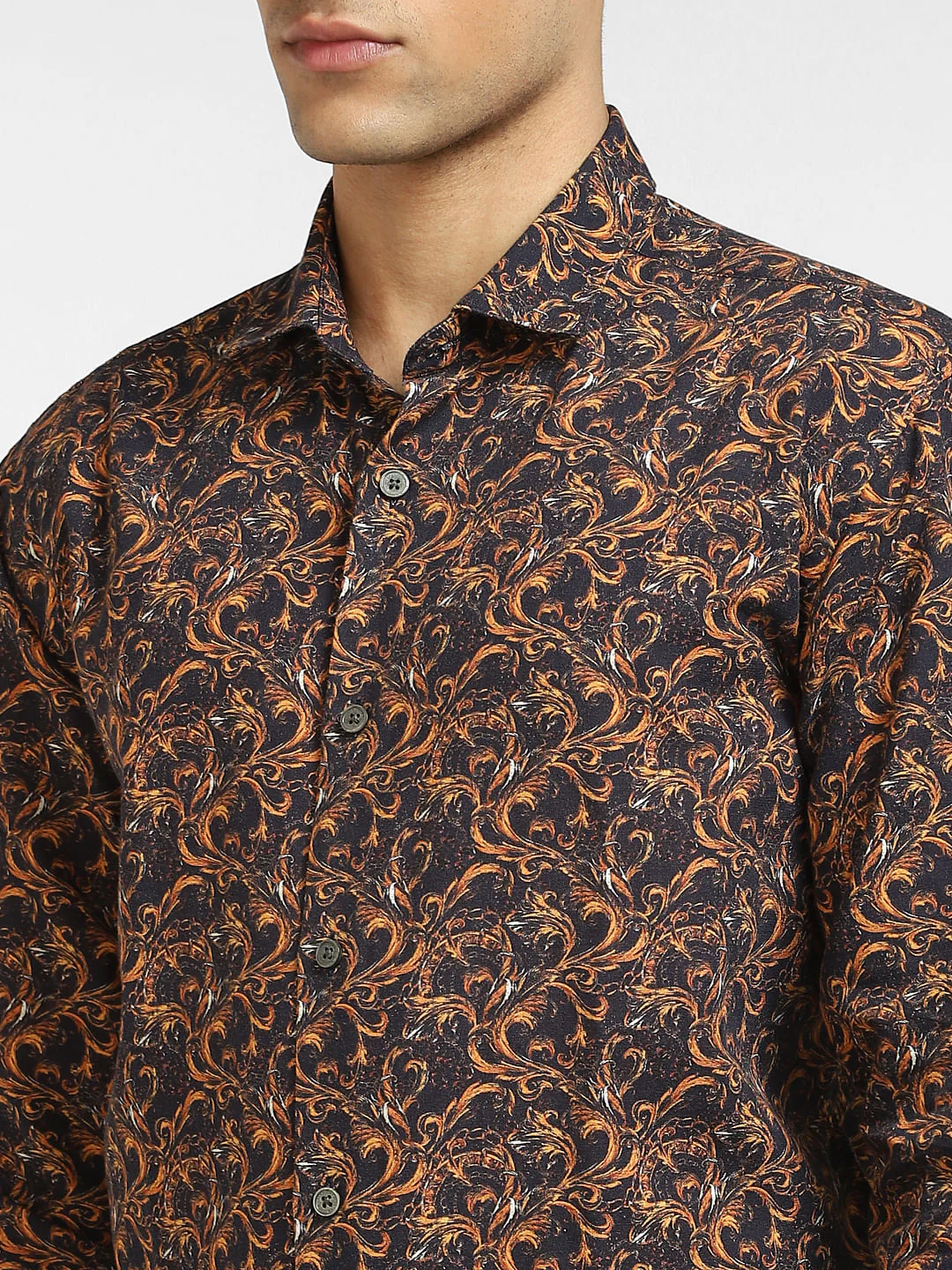 Brown Abstract Print Full Sleeves Shirt - Image 5
