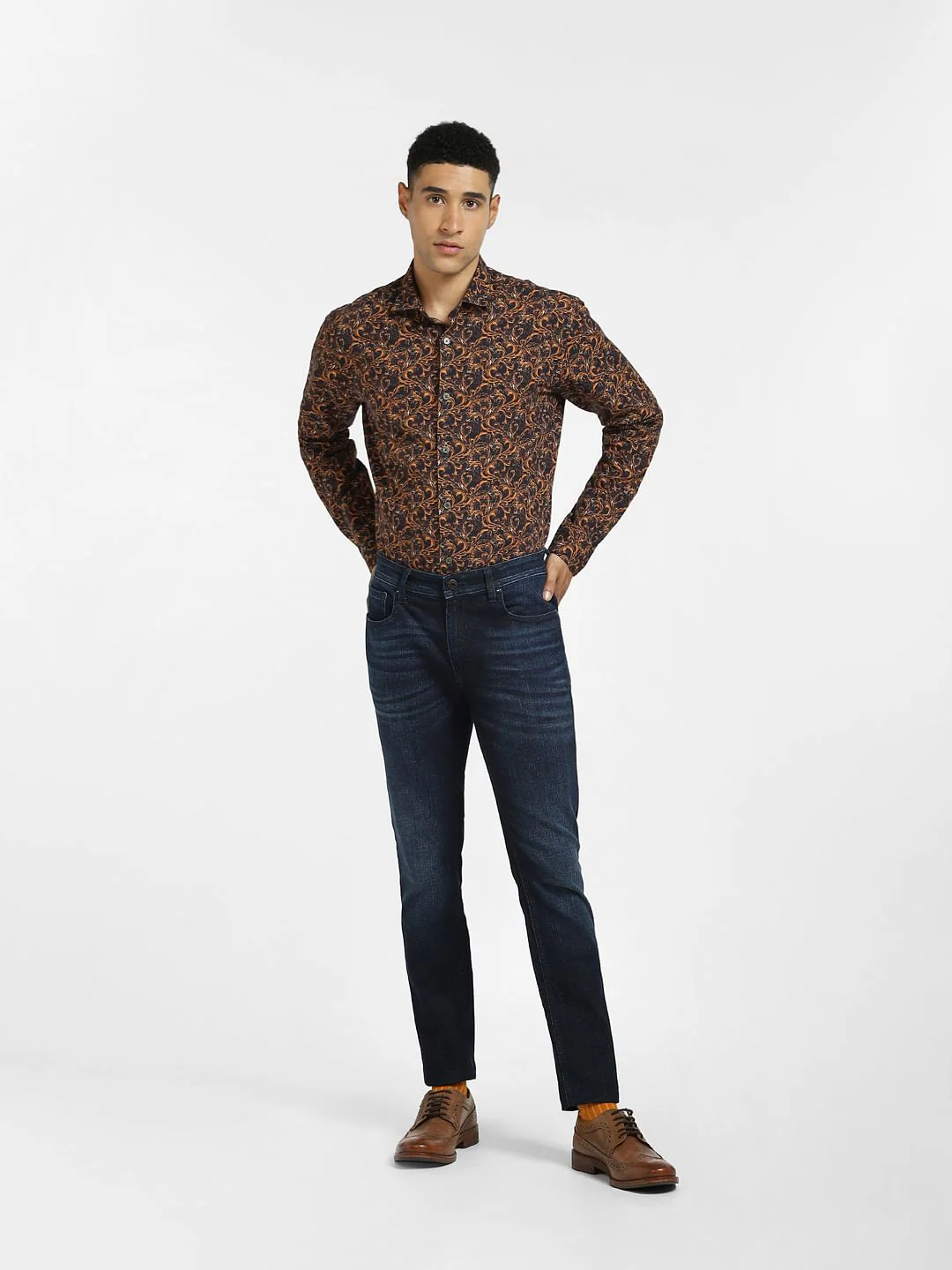 Brown Abstract Print Full Sleeves Shirt - Image 6