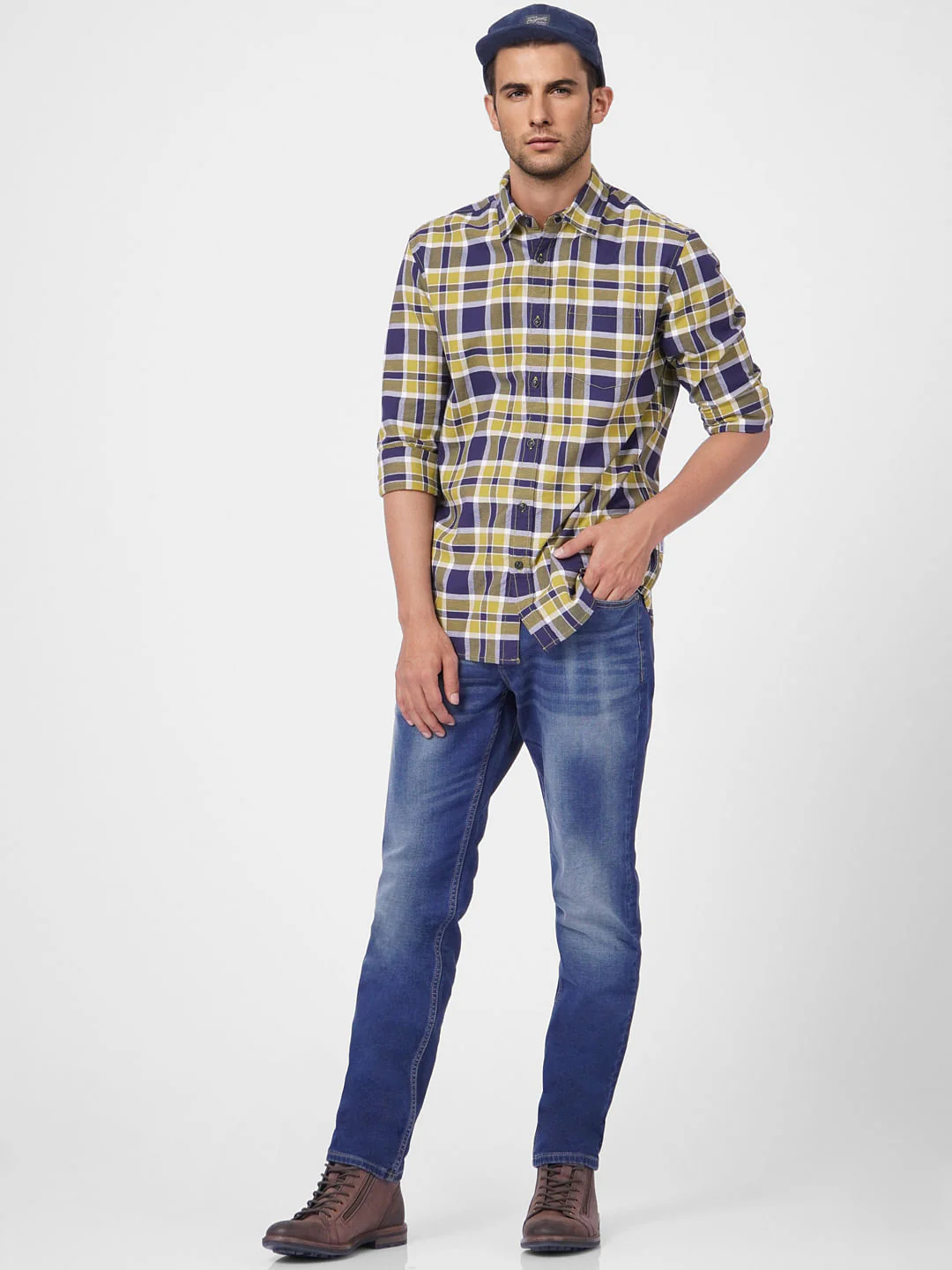 Yellow Check Full Sleeves Shirt