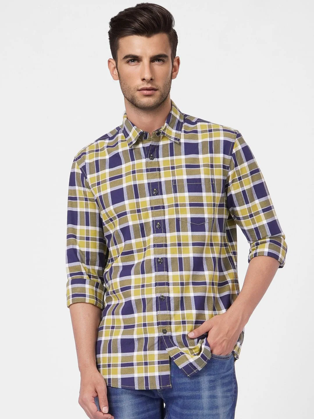 Yellow Check Full Sleeves Shirt - Image 2