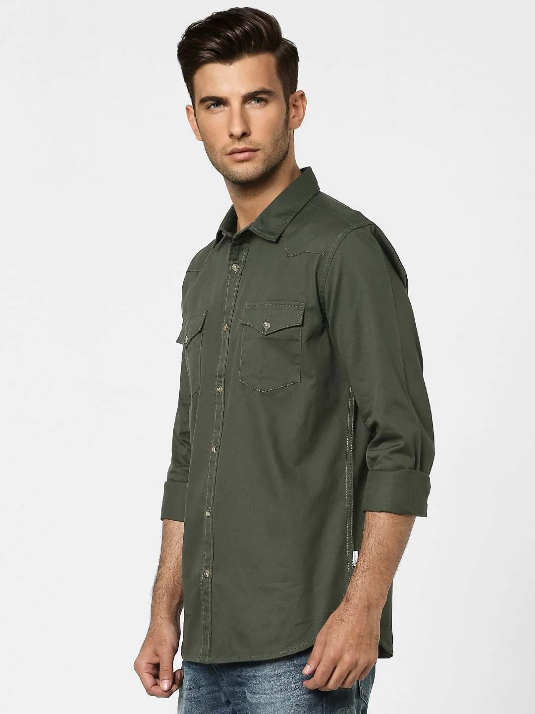 Green Solid Full Sleeves Shirt - Image 3