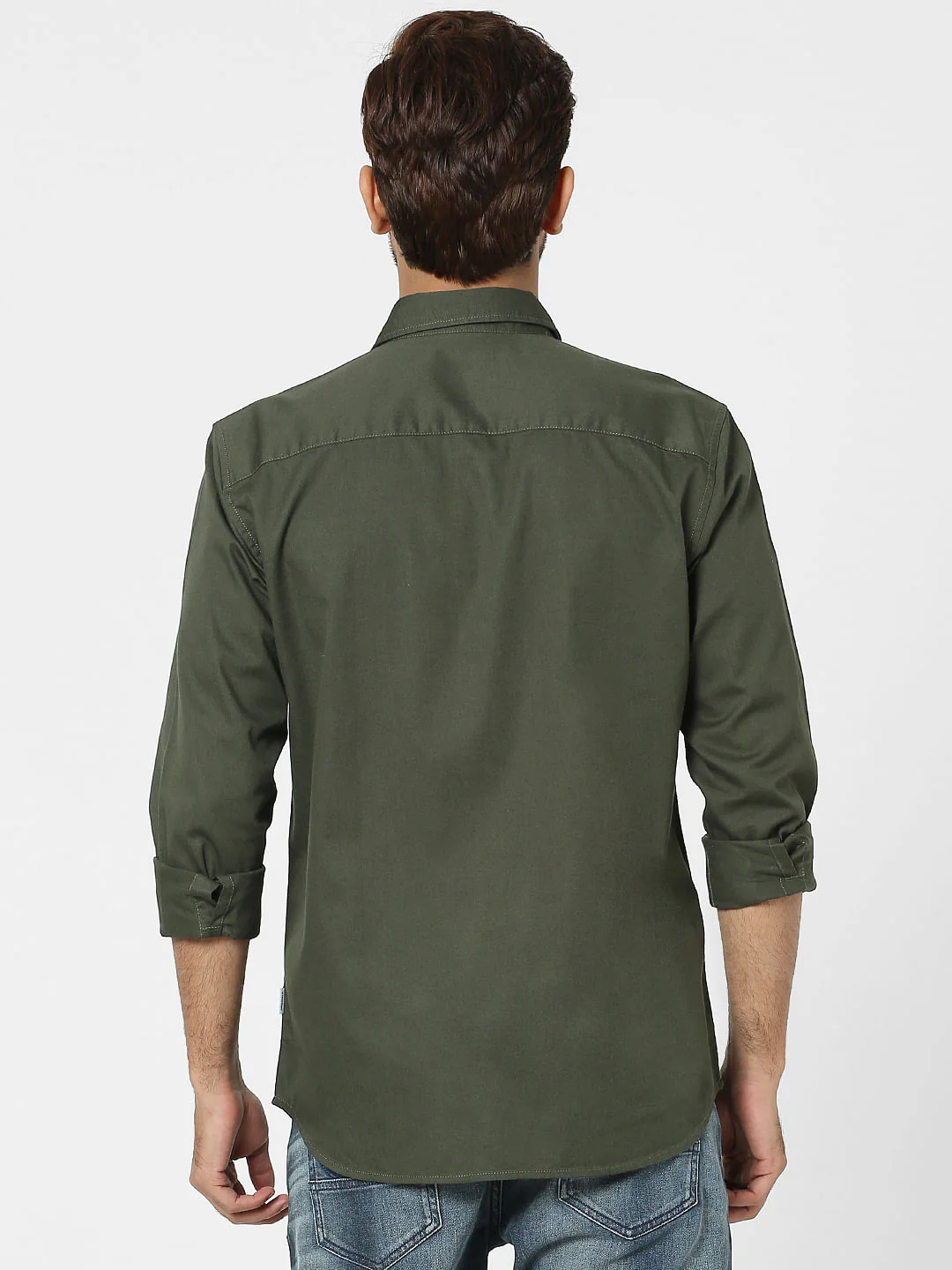 Green Solid Full Sleeves Shirt - Image 4