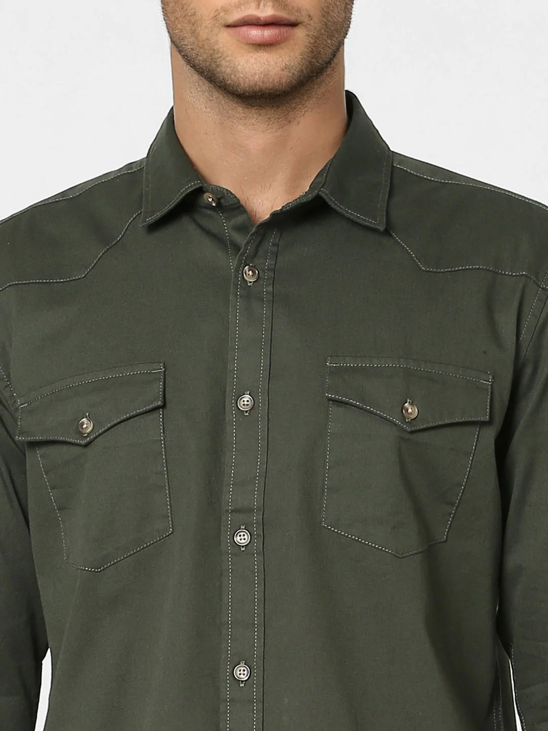 Green Solid Full Sleeves Shirt - Image 5