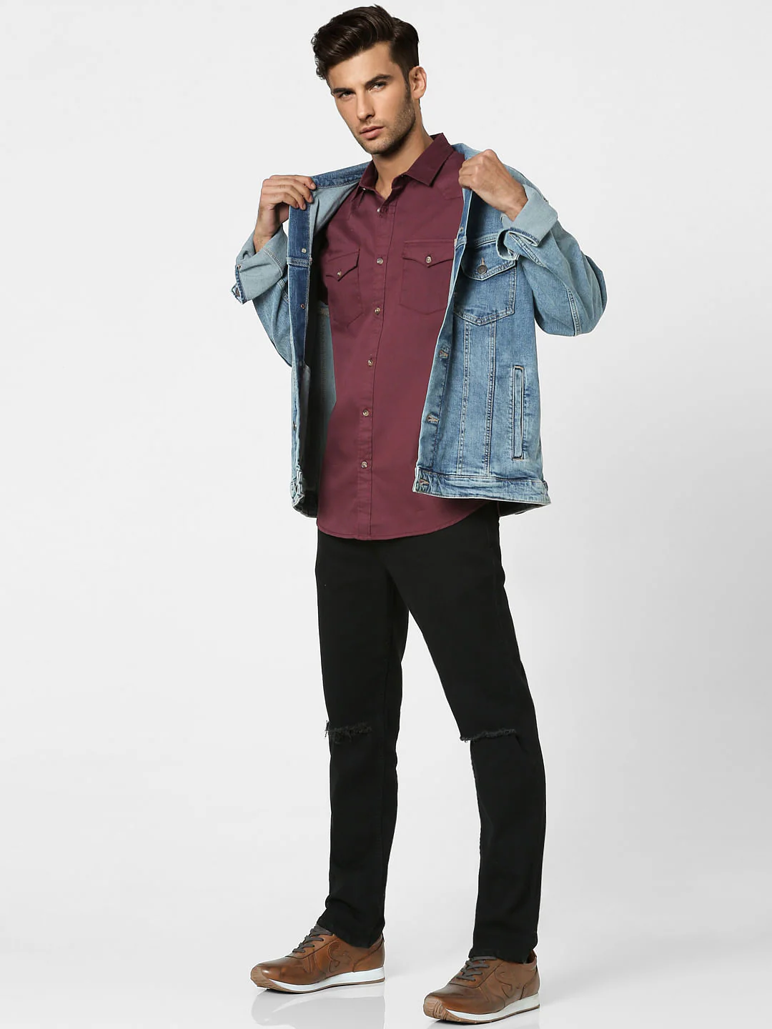Maroon Solid Full Sleeves Shirt