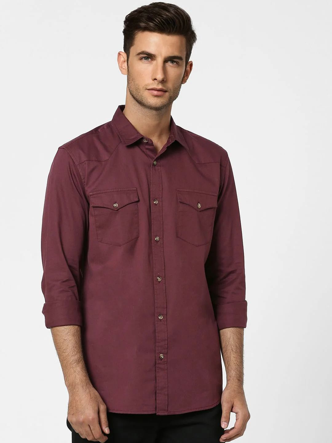 Maroon Solid Full Sleeves Shirt - Image 2