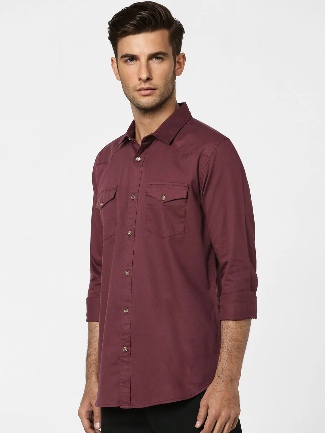 Maroon Solid Full Sleeves Shirt - Image 3