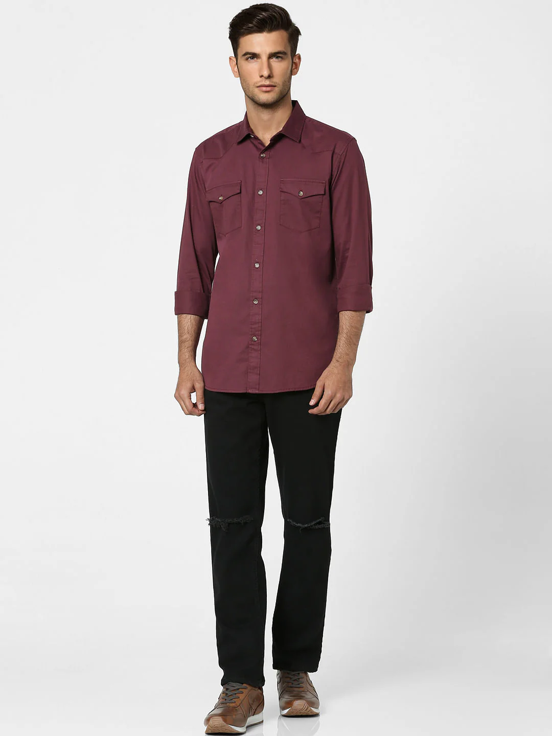 Maroon Solid Full Sleeves Shirt - Image 6