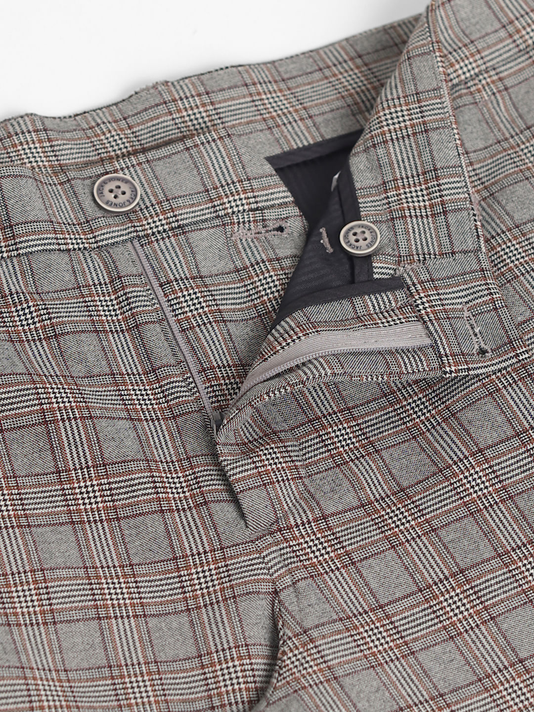 Brown Mid Rise Check Pants - Image 5