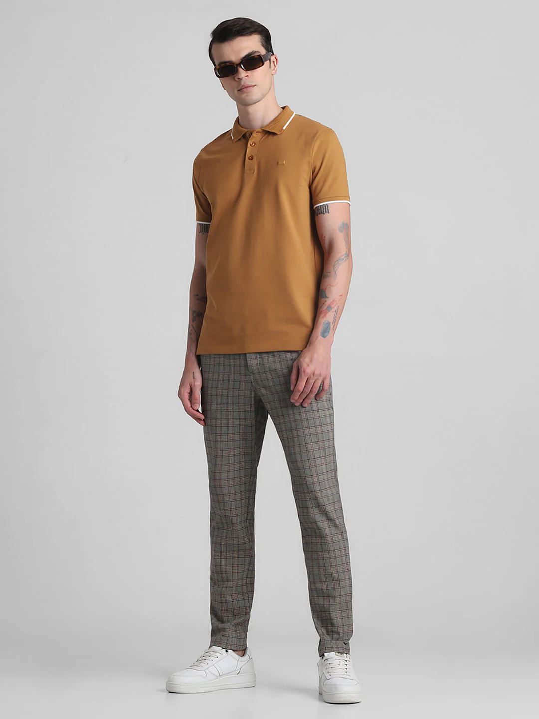 Brown Mid Rise Check Pants - Image 6