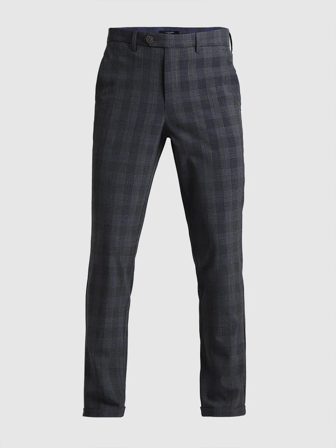 Dark Grey Mid Rise Check Print Pants - Image 6