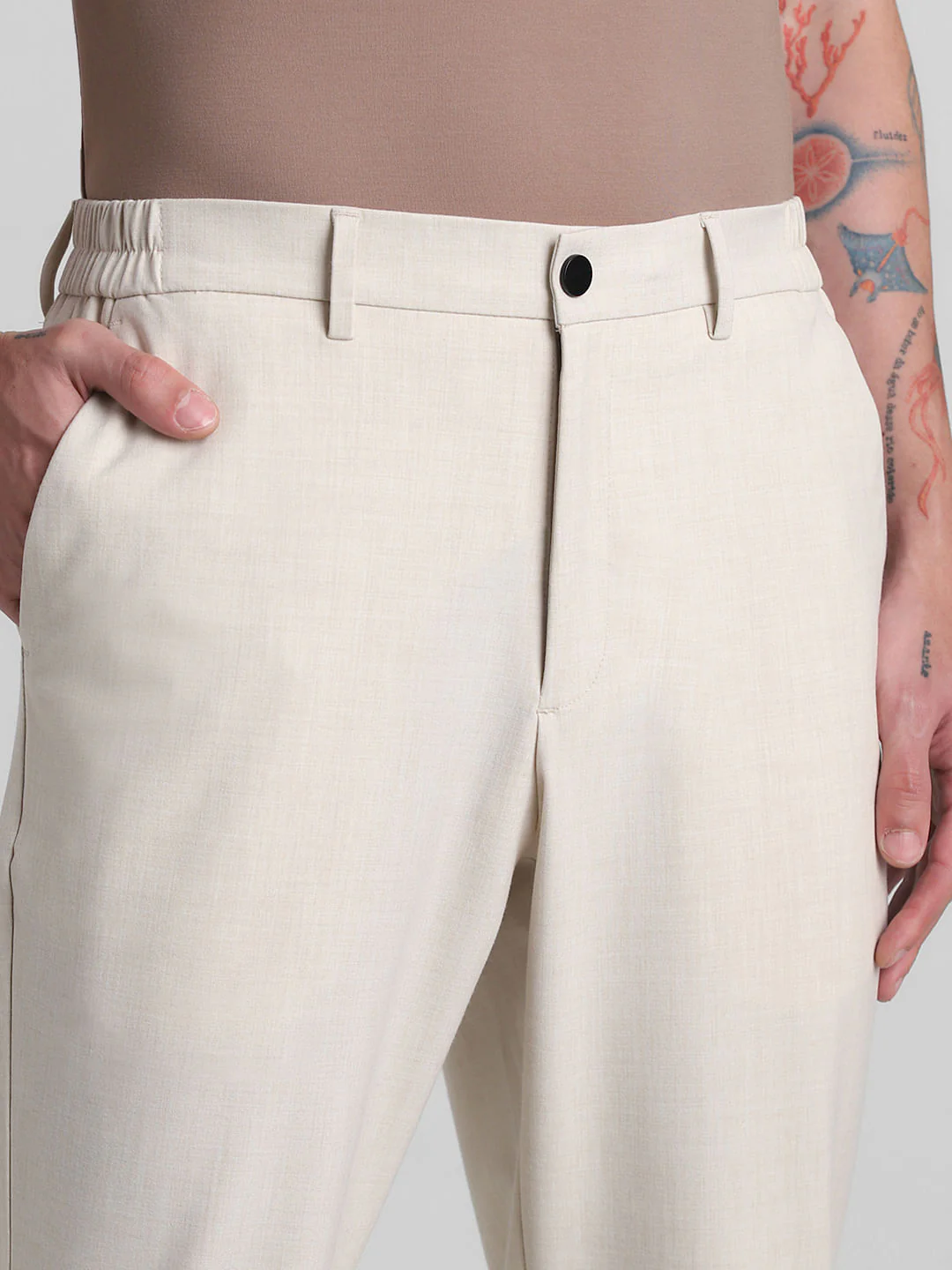 Beige Mid Rise Casual Pants - Image 4