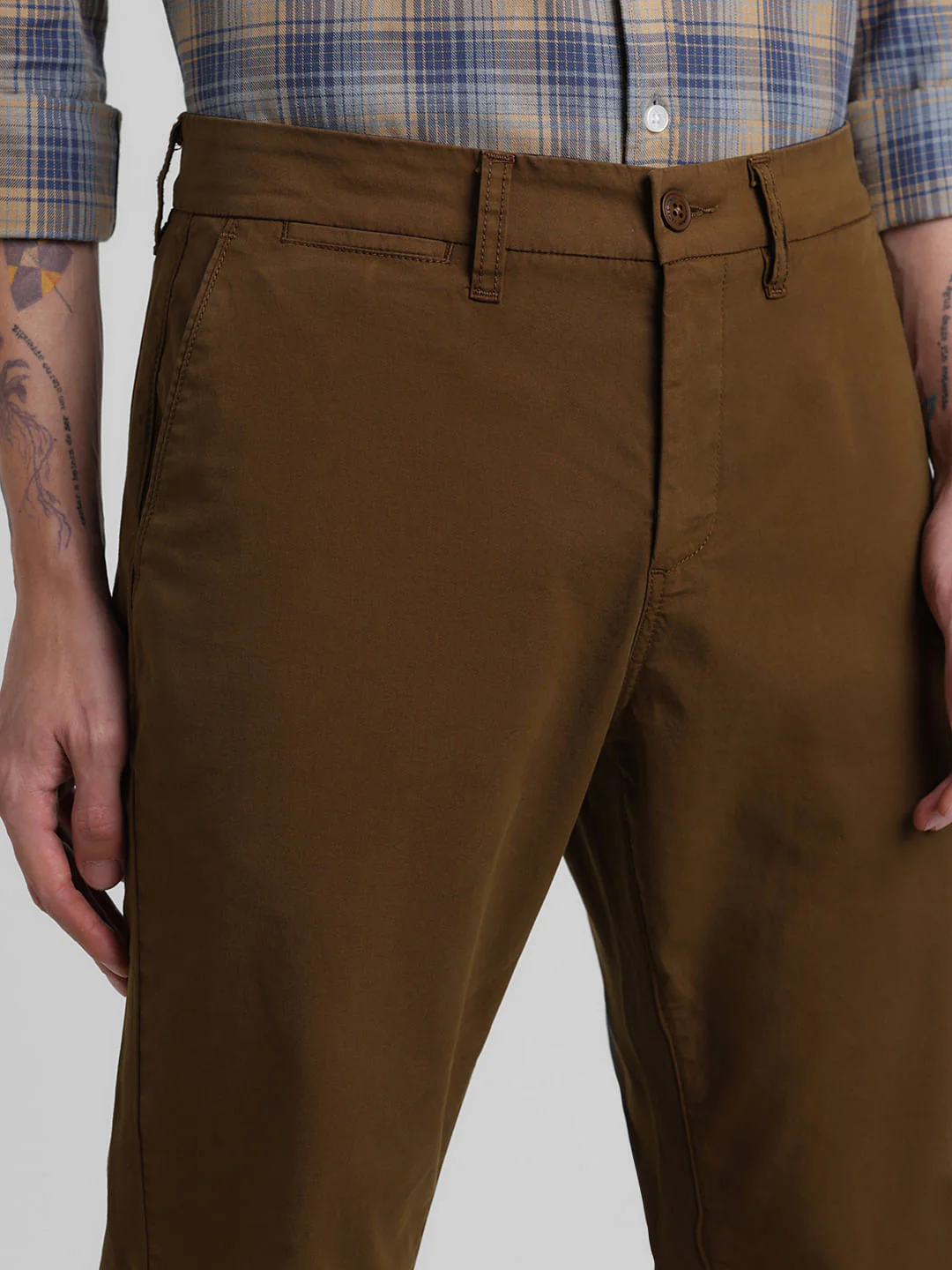Dark Brown Mid Rise Slim Fit Pants - Image 4