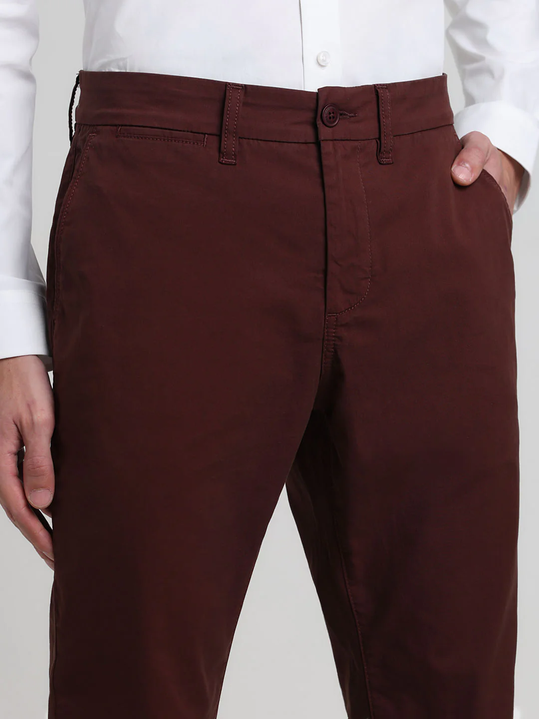 Maroon Mid Rise Slim Fit Pants - Image 4
