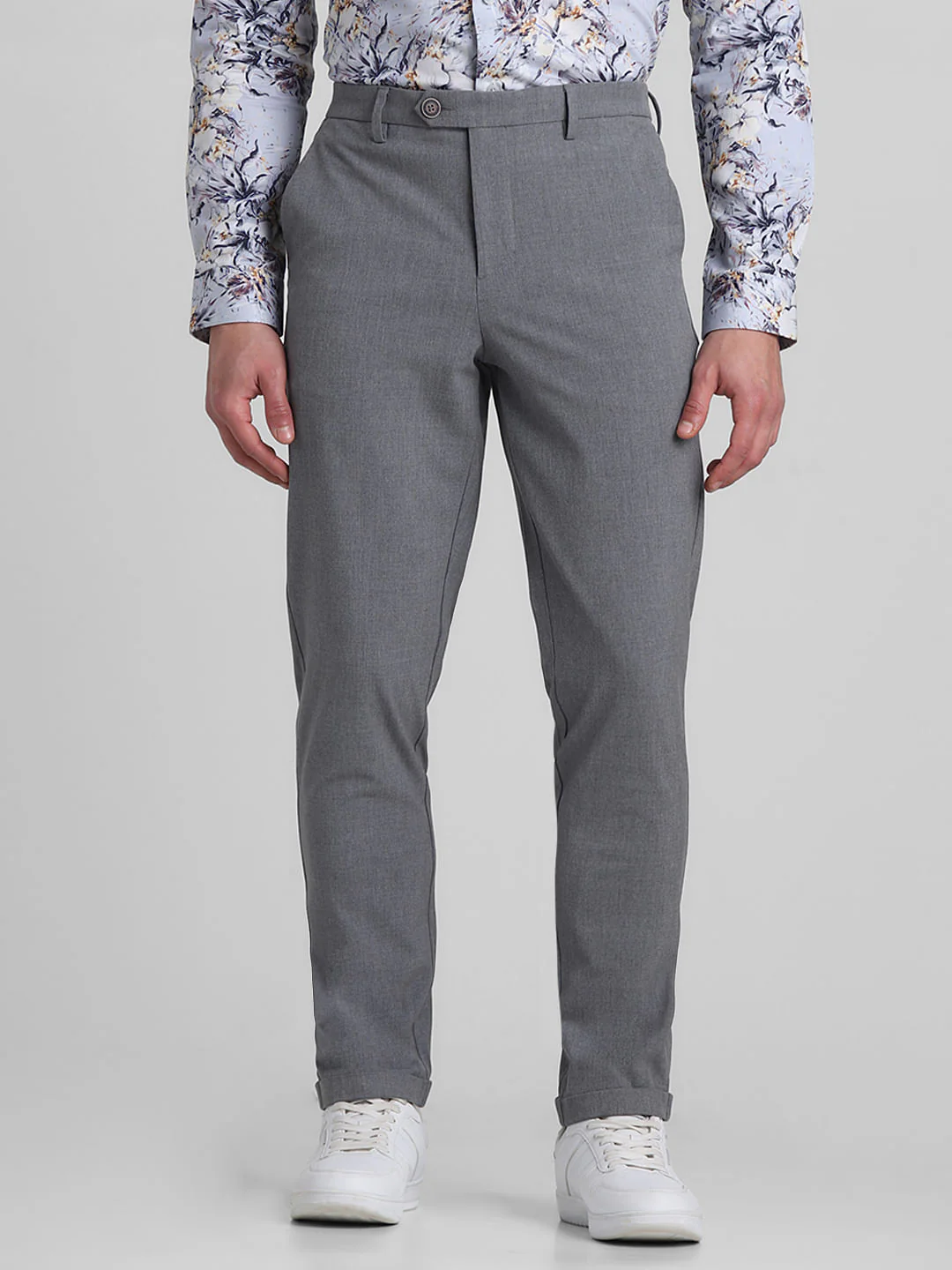 Grey Mid Rise Slim Fit Pants