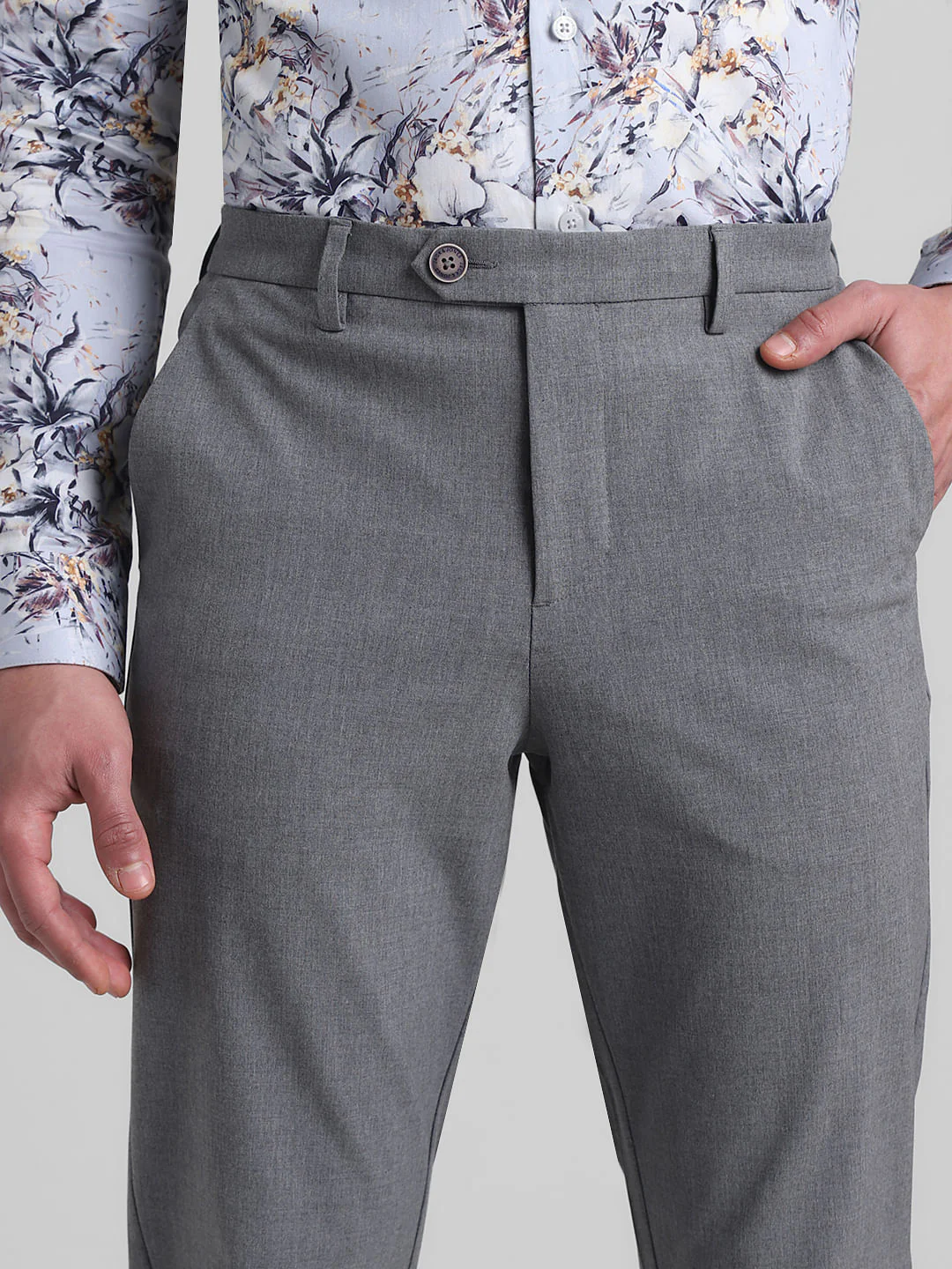 Grey Mid Rise Slim Fit Pants - Image 4