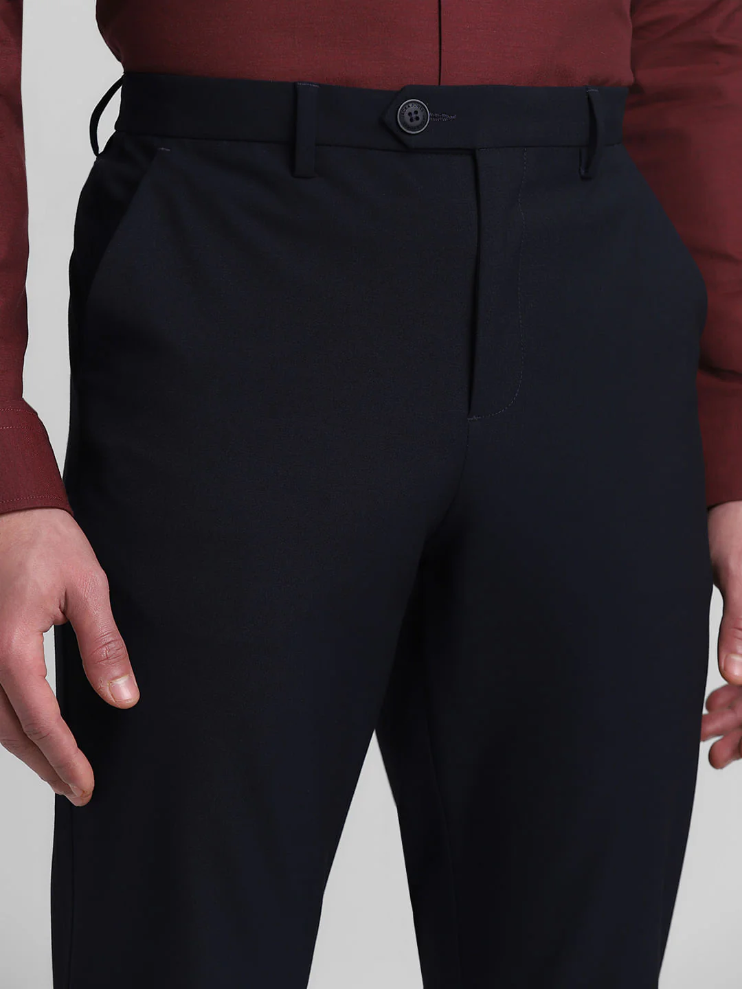 Navy Blue Mid Rise Slim Fit Pants - Image 4