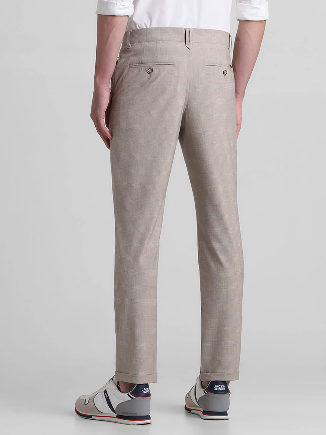 Brown Mid Rise Check Print Pants - Image 3