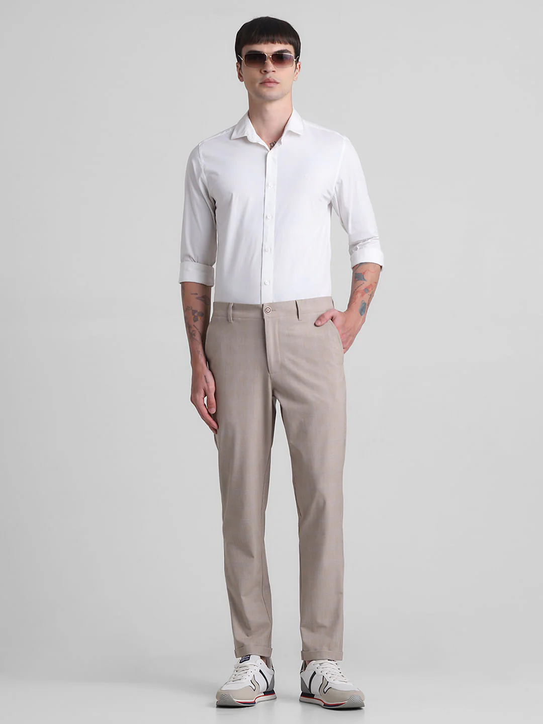 Brown Mid Rise Check Print Pants - Image 5
