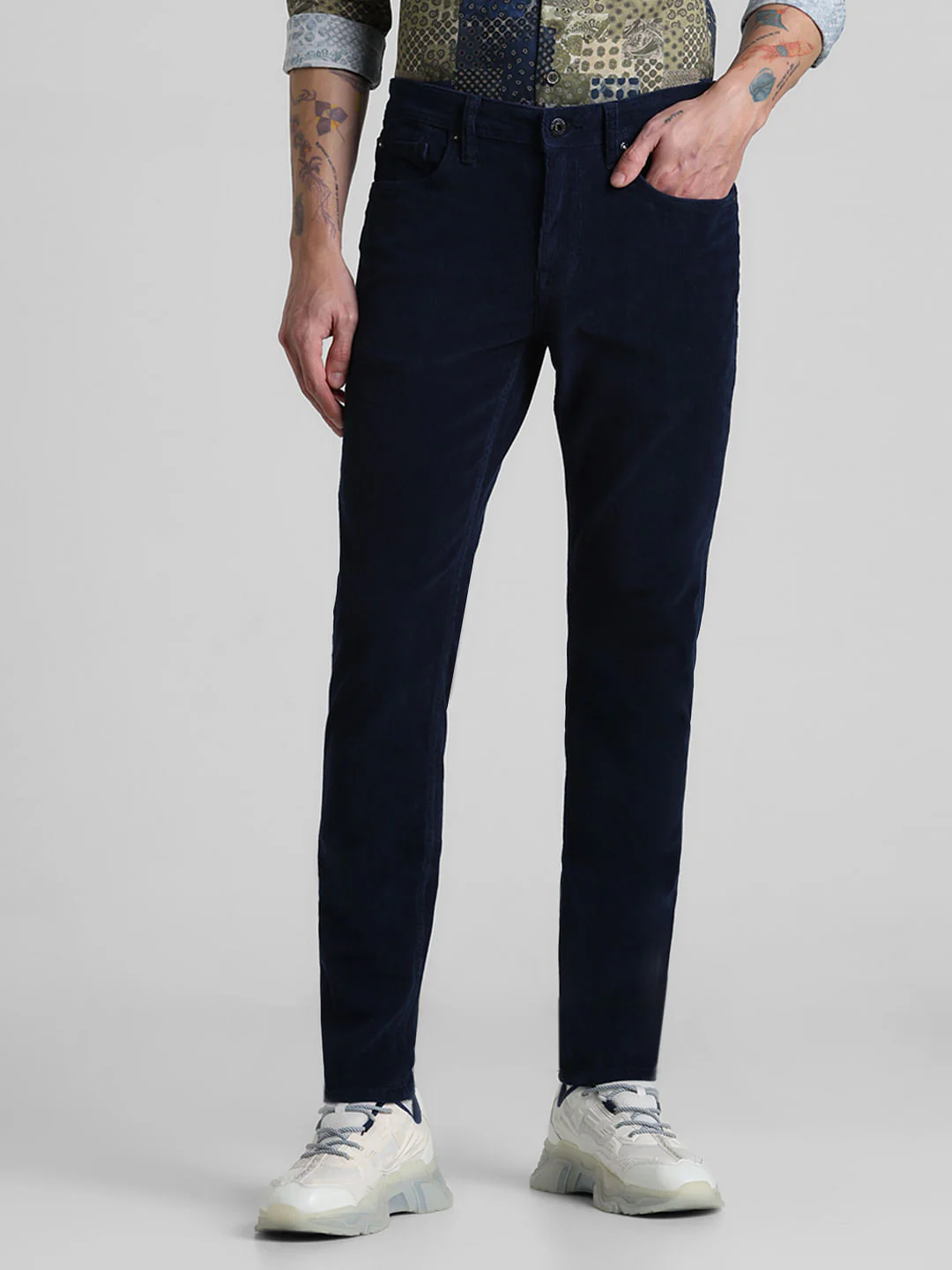 Navy Blue Mid Rise Corduroy Pants