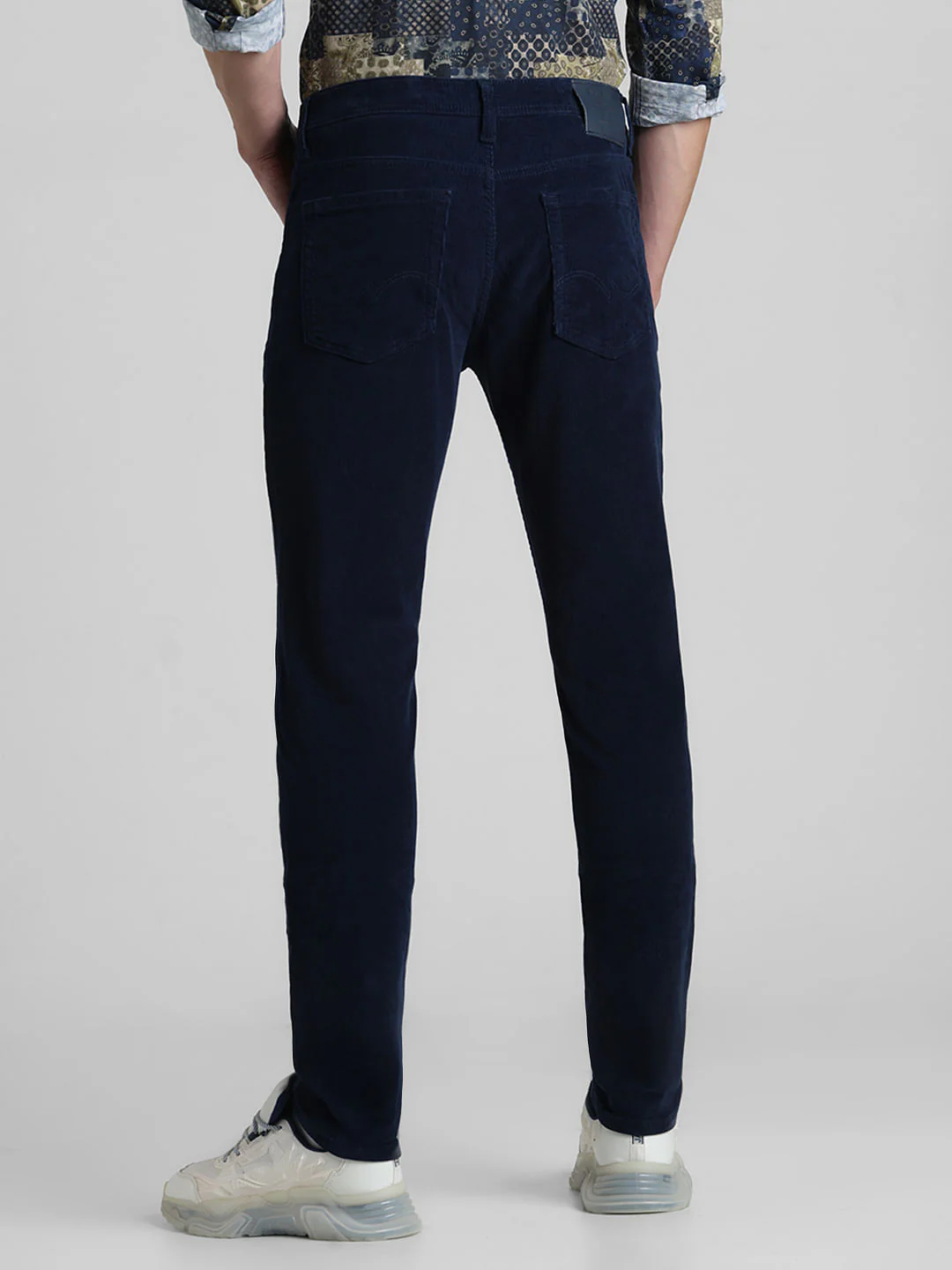 Navy Blue Mid Rise Corduroy Pants - Image 3