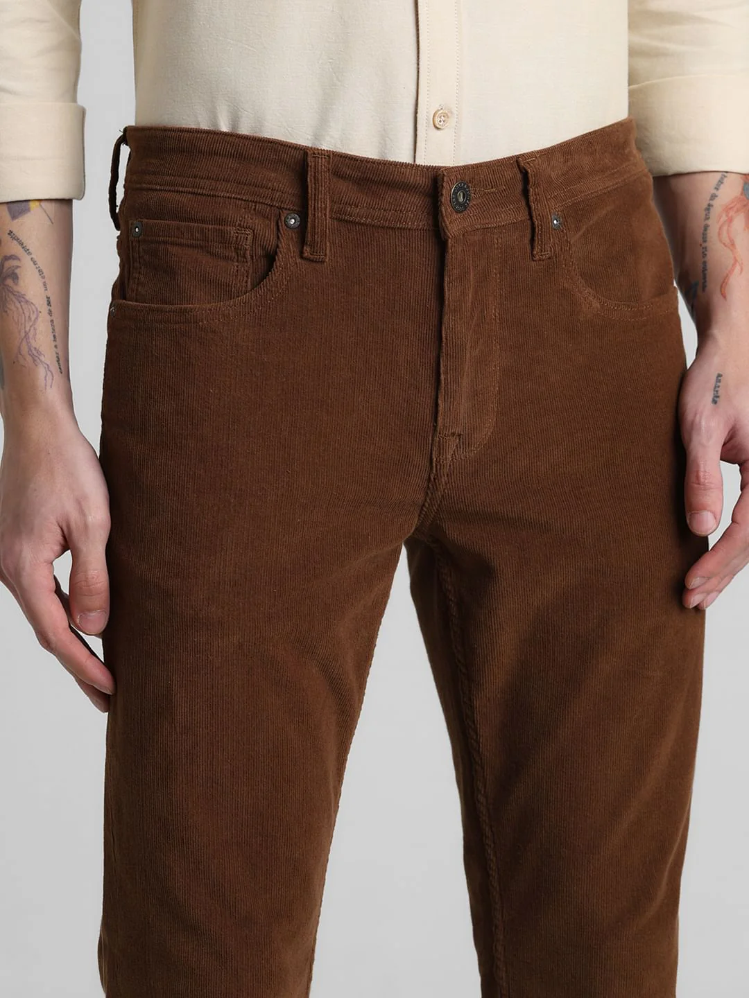 Brown Mid Rise Corduroy Pants - Image 4