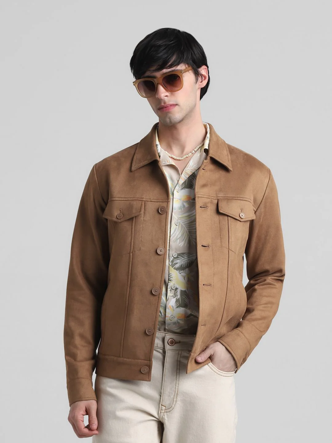 Brown Regular Fit Suede Jacket