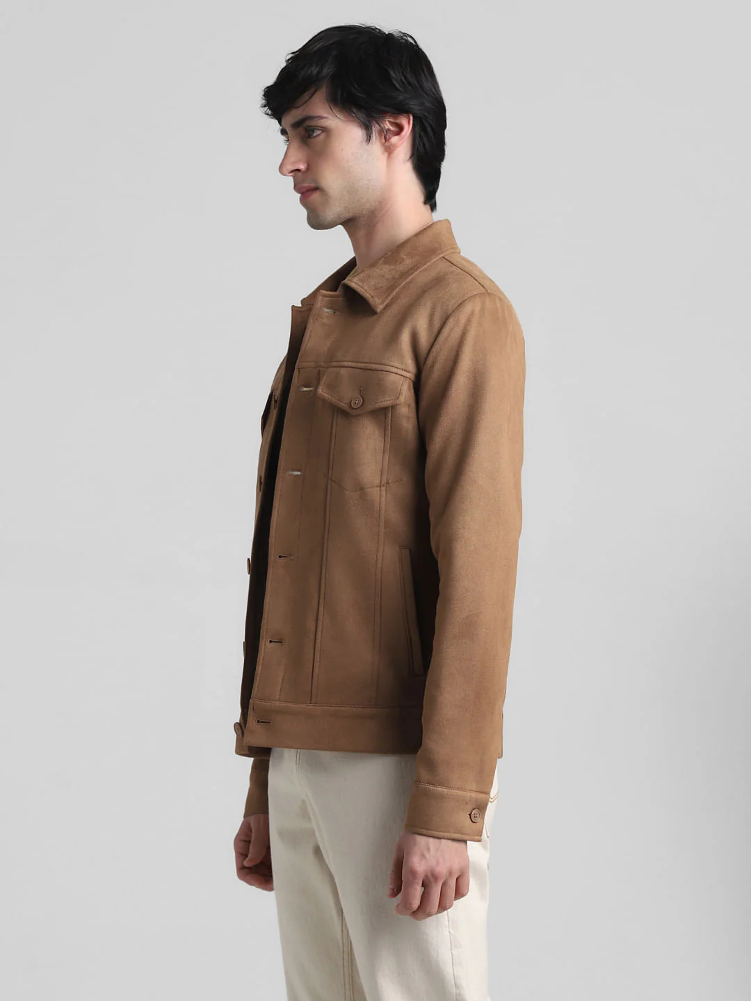 Brown Regular Fit Suede Jacket - Image 3